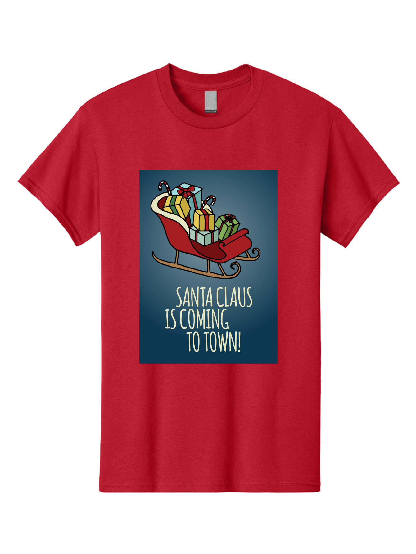 Santa-Claus-Is-Coming-To-Town Men'S Graphic Tee, 100% Cotton, Comfortable Casual Summer Wear, Machine Washable, Santa Claus, Christmas Gifts, Holiday Season, Festive Sleigh, Candy Canes, Wrapped Presents, Christmas Magic, Joyful Atmosphere, Aab093 15