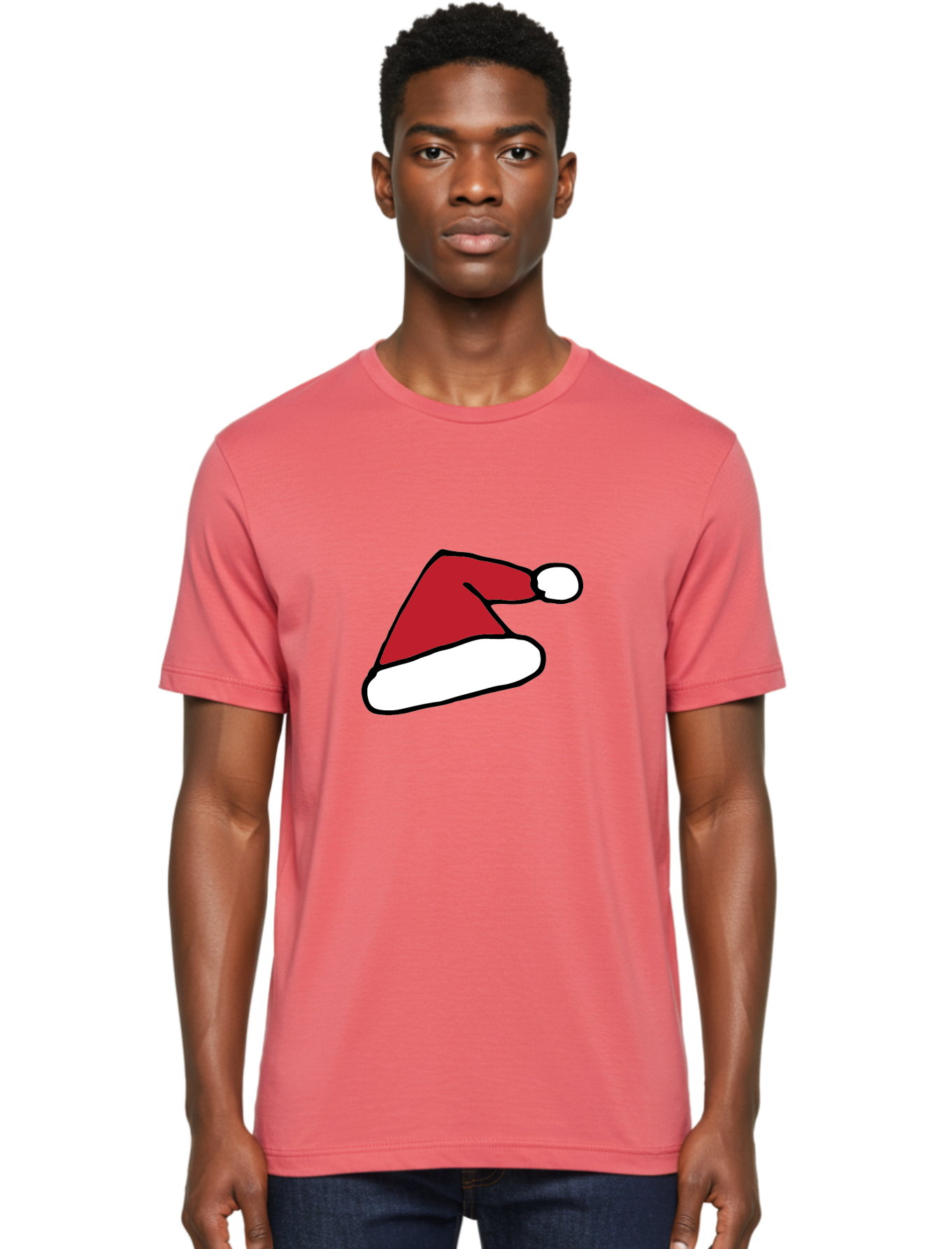 Santa-Hat-1 Men'S Graphic Tee, 100% Cotton, Comfortable Casual Summer Wear, Machine Washable, Christmas Hat, Red And White Hat, Festive Headwear, Holiday Accessory, Cartoon Style, Winter Wear, Santa Claus Hat Aab094 16