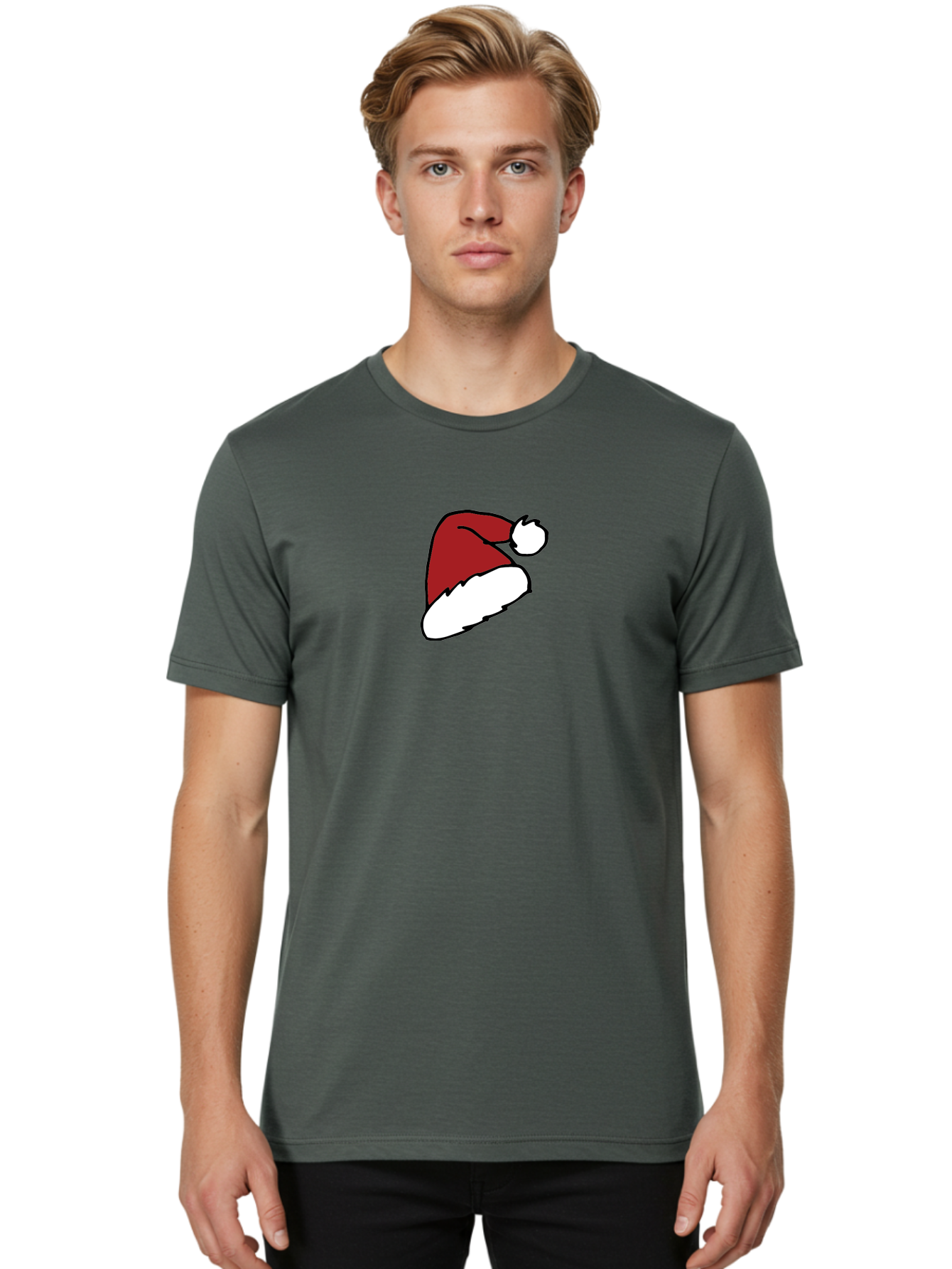 Santa-Hat Men'S Graphic Tee, 100% Cotton, Comfortable Casual Summer Wear, Machine Washable, Red And White Santa Hat, Christmas Accessory, Festive Headwear, Holiday Symbol, Cartoon Illustration, Winter Wear, Seasonal Decoration Aab095 16