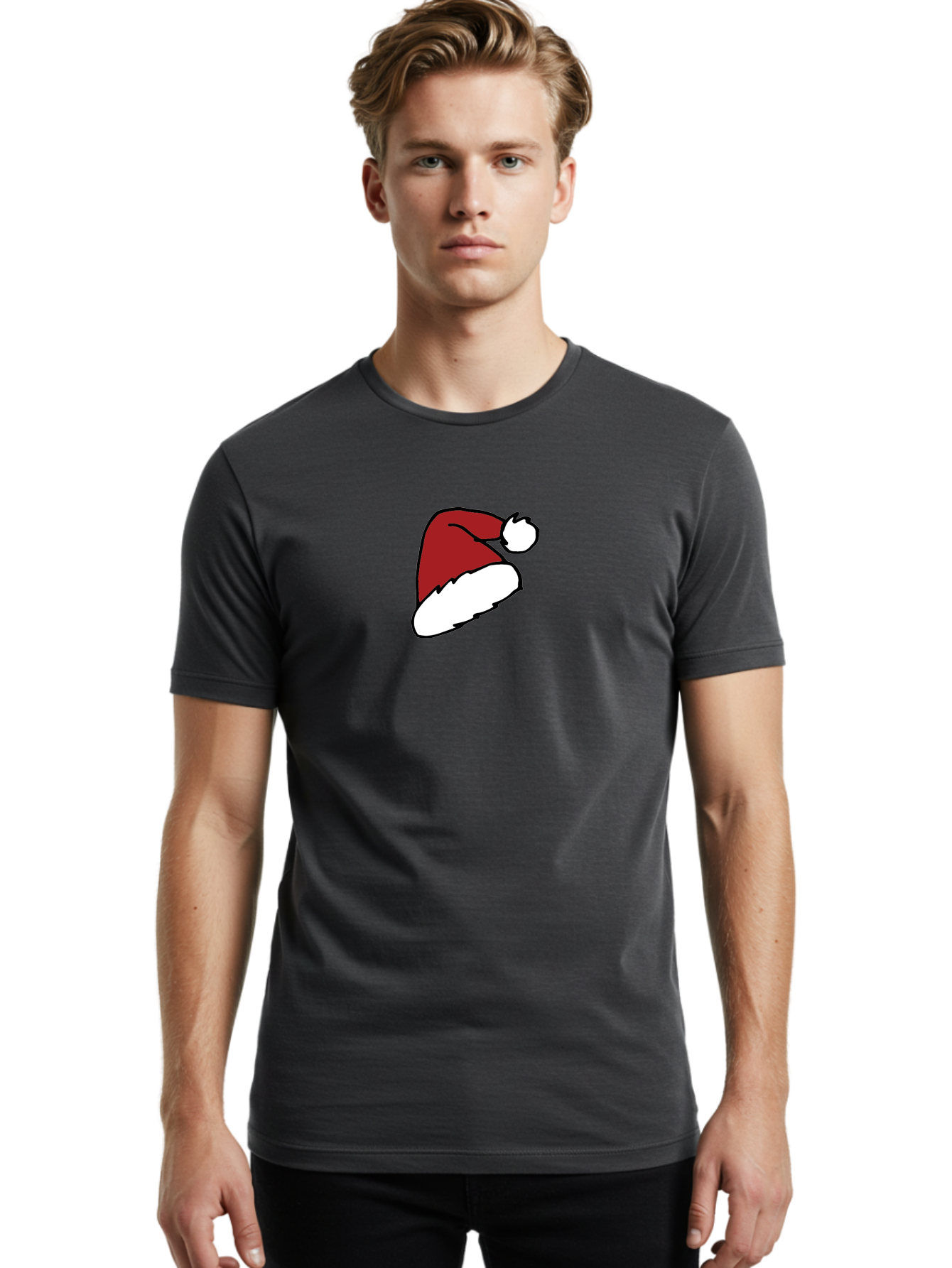 Santa-Hat Men'S Graphic Tee, 100% Cotton, Comfortable Casual Summer Wear, Machine Washable, Red And White Santa Hat, Christmas Accessory, Festive Headwear, Holiday Symbol, Cartoon Illustration, Winter Wear, Seasonal Decoration Aab095 12