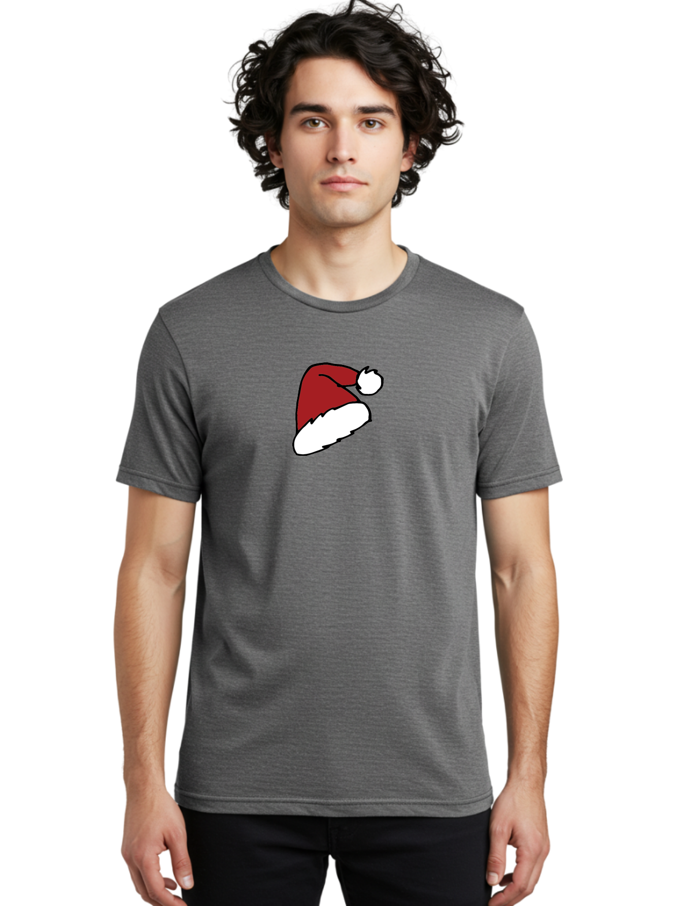 Santa-Hat Men'S Graphic Tee, 100% Cotton, Comfortable Casual Summer Wear, Machine Washable, Red And White Santa Hat, Christmas Accessory, Festive Headwear, Holiday Symbol, Cartoon Illustration, Winter Wear, Seasonal Decoration Aab095 14