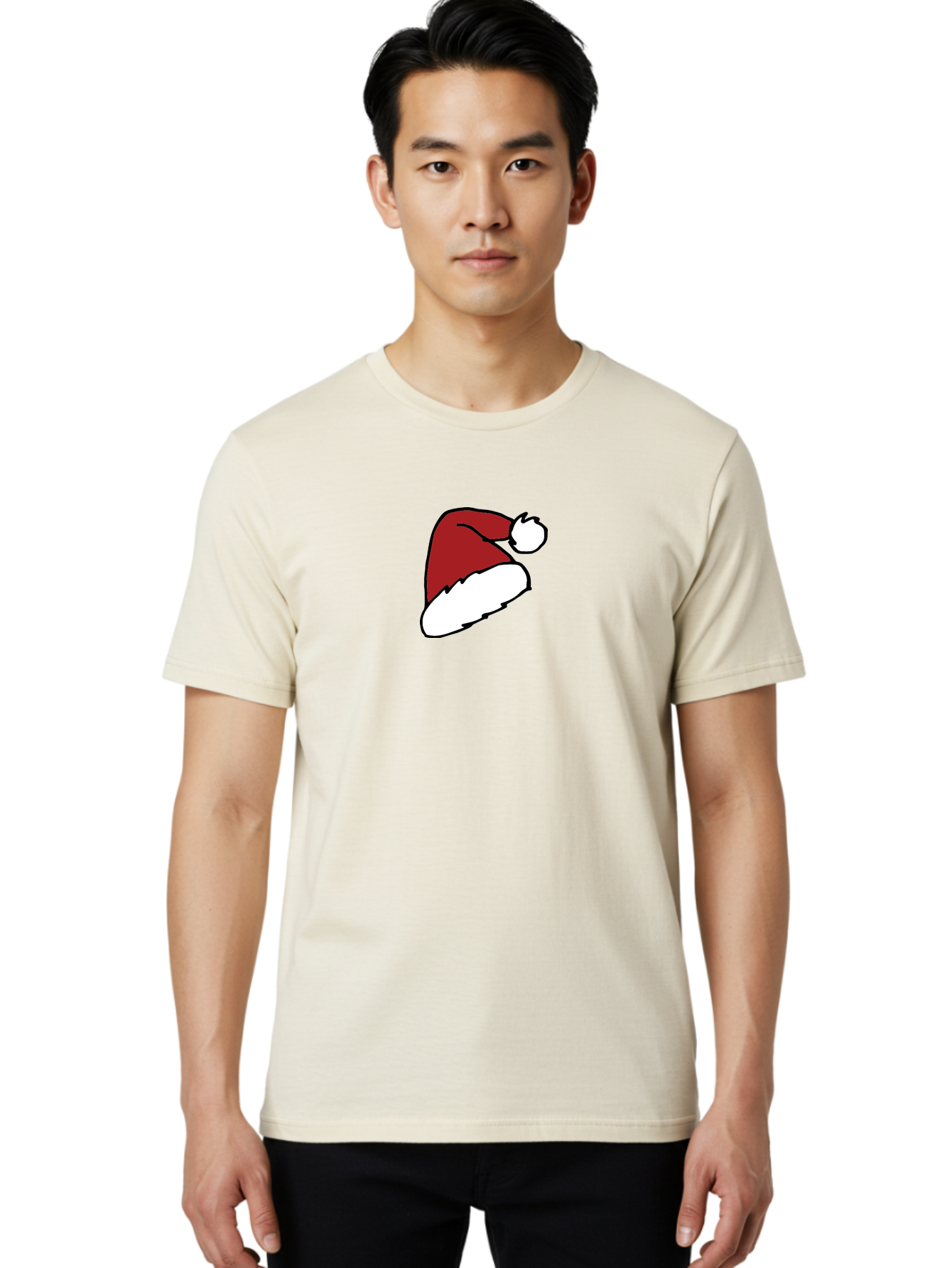 Santa-Hat Men'S Graphic Tee, 100% Cotton, Comfortable Casual Summer Wear, Machine Washable, Red And White Santa Hat, Christmas Accessory, Festive Headwear, Holiday Symbol, Cartoon Illustration, Winter Wear, Seasonal Decoration Aab095 30