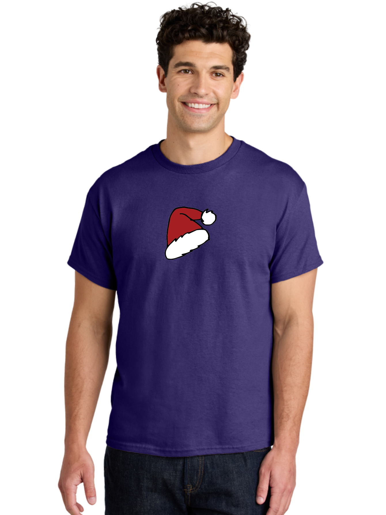 Santa-Hat Men'S Graphic Tee, 100% Cotton, Comfortable Casual Summer Wear, Machine Washable, Red And White Santa Hat, Christmas Accessory, Festive Headwear, Holiday Symbol, Cartoon Illustration, Winter Wear, Seasonal Decoration Aab095
