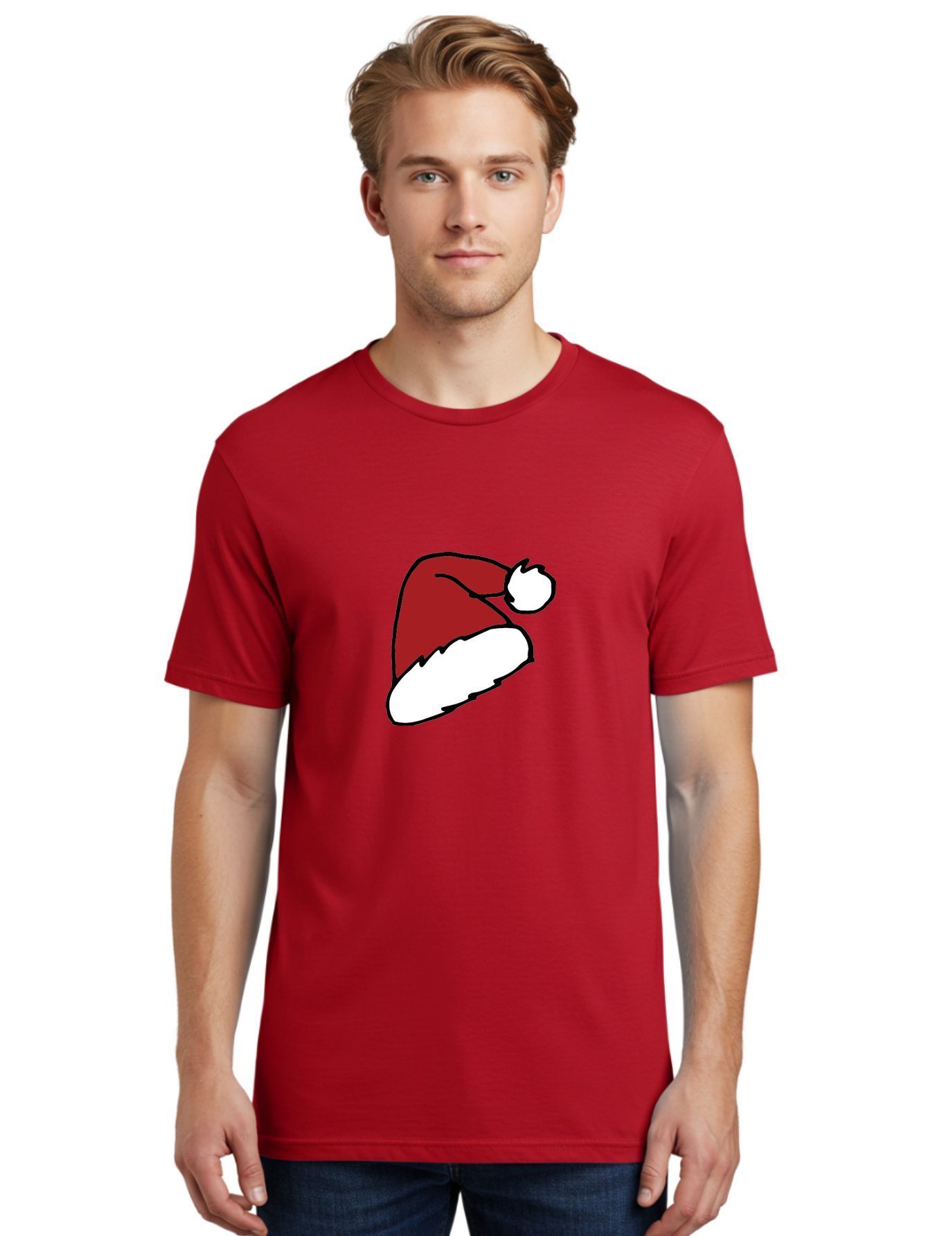 Santa-Hat Men'S Graphic Tee, 100% Cotton, Comfortable Casual Summer Wear, Machine Washable, Red And White Santa Hat, Christmas Accessory, Festive Headwear, Holiday Symbol, Cartoon Illustration, Winter Wear, Seasonal Decoration Aab095 20