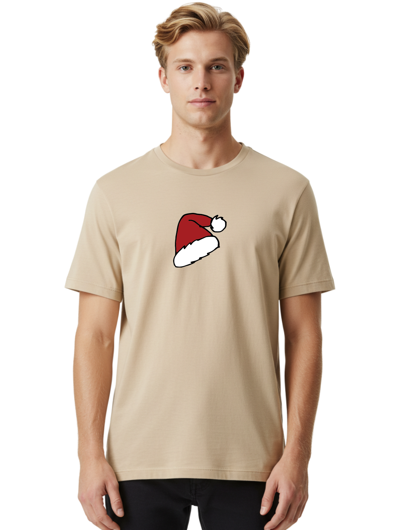 Santa-Hat Men'S Graphic Tee, 100% Cotton, Comfortable Casual Summer Wear, Machine Washable, Red And White Santa Hat, Christmas Accessory, Festive Headwear, Holiday Symbol, Cartoon Illustration, Winter Wear, Seasonal Decoration Aab095 24