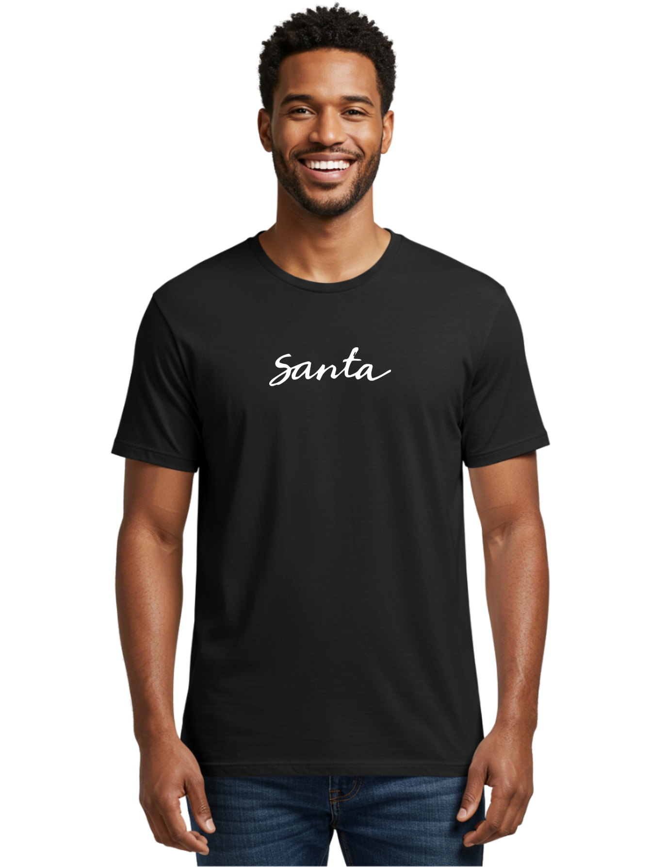 Santa Men'S Graphic Tee, 100% Cotton, Comfortable Casual Summer Wear, Machine Washable, Santa Claus, Christmas Theme, Holiday Season, Festive Typography, White Cursive Text, Winter Wonderland, Jolly Old Saint Nick Aab098 14