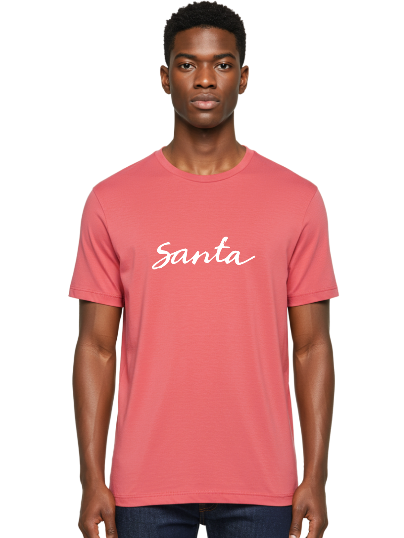 Santa Men'S Graphic Tee, 100% Cotton, Comfortable Casual Summer Wear, Machine Washable, Santa Claus, Christmas Theme, Holiday Season, Festive Typography, White Cursive Text, Winter Wonderland, Jolly Old Saint Nick Aab098 8