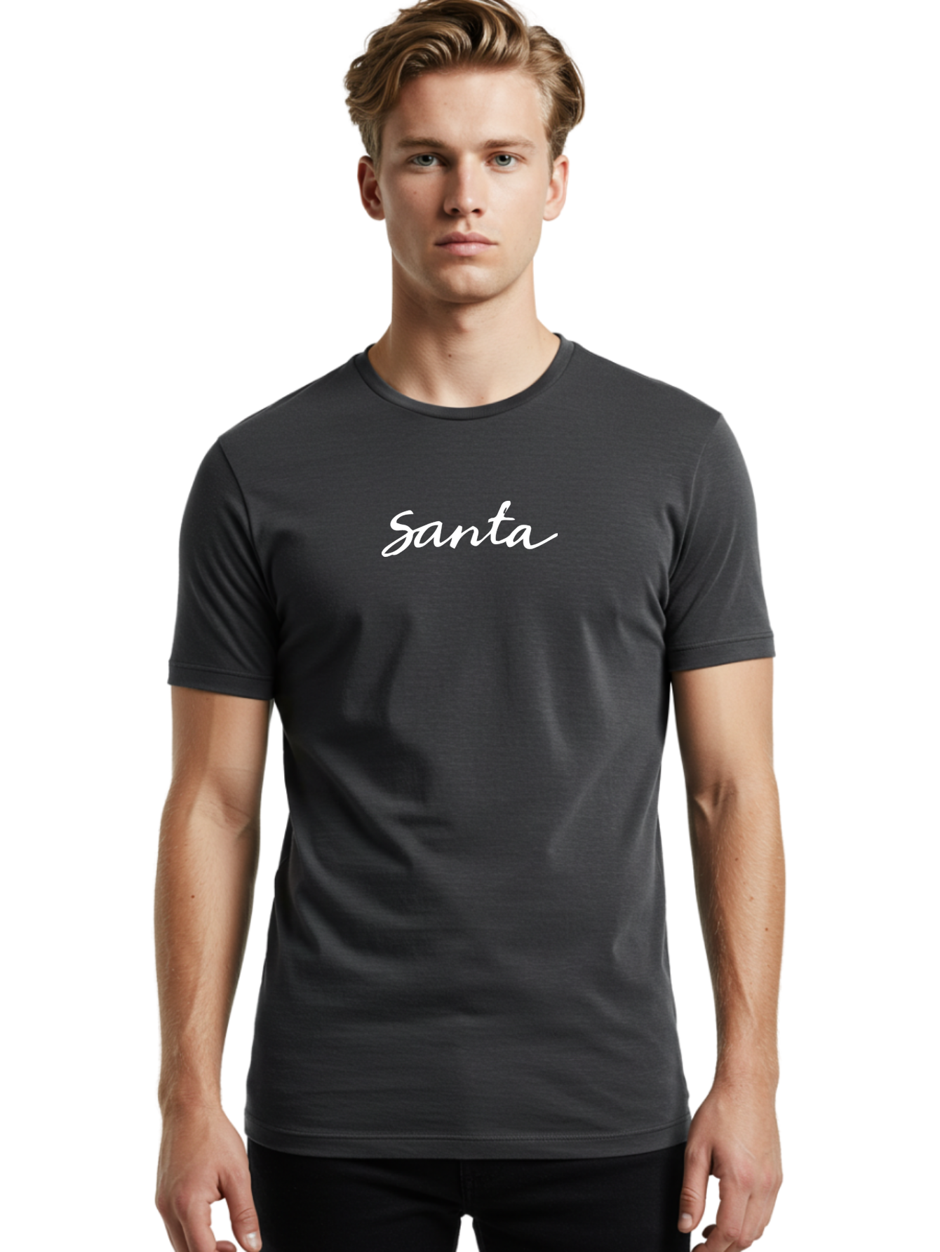 Santa Men'S Graphic Tee, 100% Cotton, Comfortable Casual Summer Wear, Machine Washable, Santa Claus, Christmas Theme, Holiday Season, Festive Typography, White Cursive Text, Winter Wonderland, Jolly Old Saint Nick Aab098 10