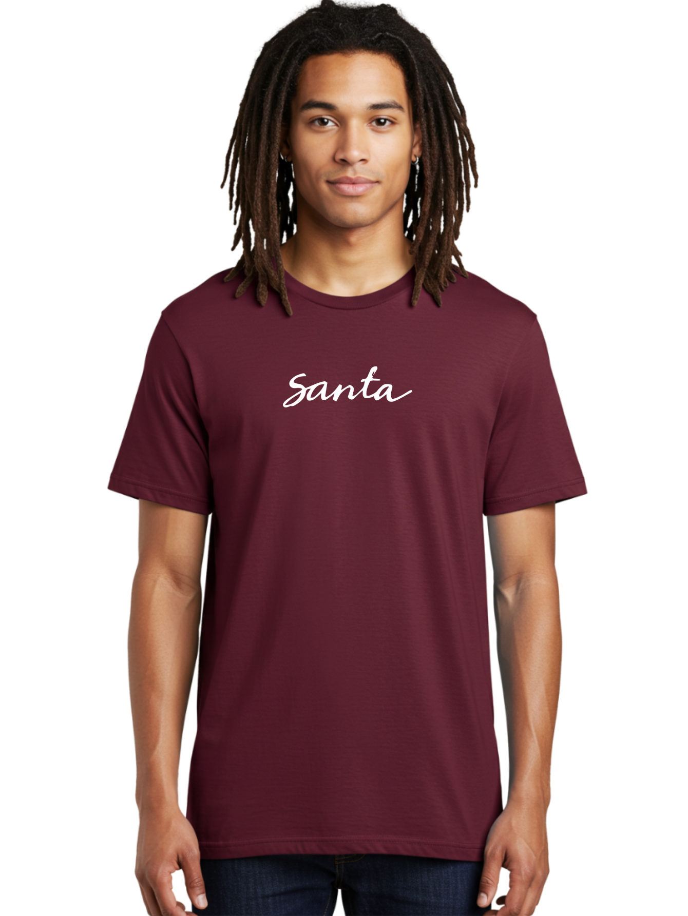 Santa Men'S Graphic Tee, 100% Cotton, Comfortable Casual Summer Wear, Machine Washable, Santa Claus, Christmas Theme, Holiday Season, Festive Typography, White Cursive Text, Winter Wonderland, Jolly Old Saint Nick Aab098 22