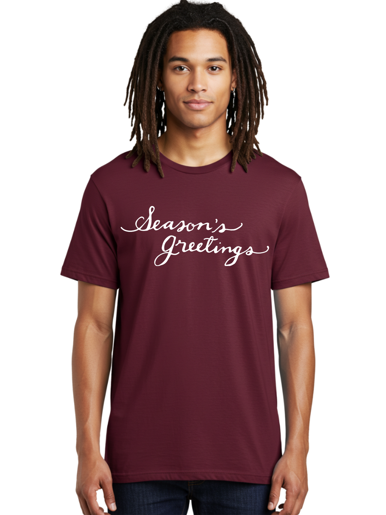 Season-S-Greetings Men'S Graphic Tee, 100% Cotton, Comfortable Casual Summer Wear, Machine Washable, Season'S Greetings, Holiday Message, Festive Greeting, Christmas Wishes, White Cursive Text, Elegant Script, Winter Season Aab100 4