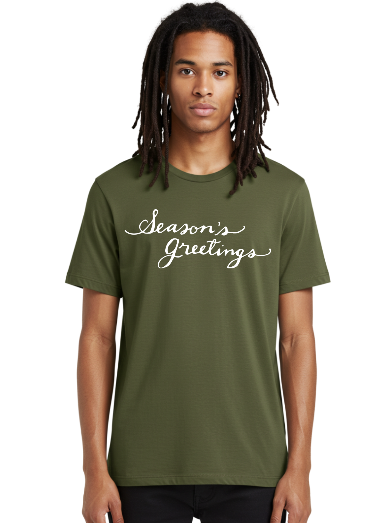 Season-S-Greetings Men'S Graphic Tee, 100% Cotton, Comfortable Casual Summer Wear, Machine Washable, Season'S Greetings, Holiday Message, Festive Greeting, Christmas Wishes, White Cursive Text, Elegant Script, Winter Season Aab100