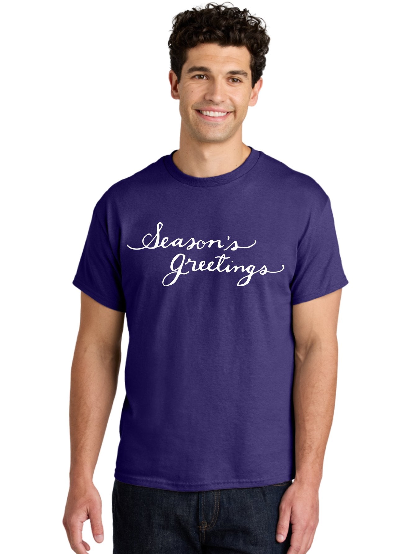 Season-S-Greetings Men'S Graphic Tee, 100% Cotton, Comfortable Casual Summer Wear, Machine Washable, Season'S Greetings, Holiday Message, Festive Greeting, Christmas Wishes, White Cursive Text, Elegant Script, Winter Season Aab100 26