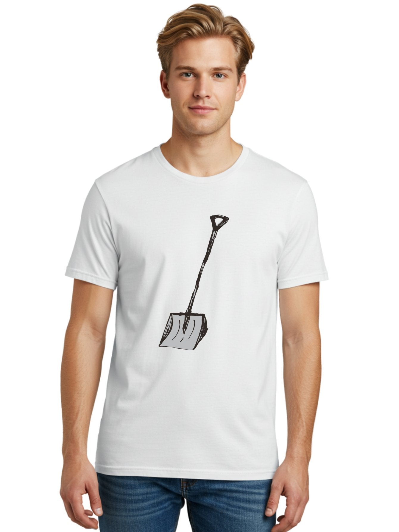 Shovel-1 Men'S Graphic Tee, 100% Cotton, Comfortable Casual Summer Wear, Machine Washable, Handheld Shovel, Gardening Tool, Digging Equipment, Metal Handle, Curved Blade, Rectangular Head, Simple Design, Illustration Style, Black Outline Aab101 19
