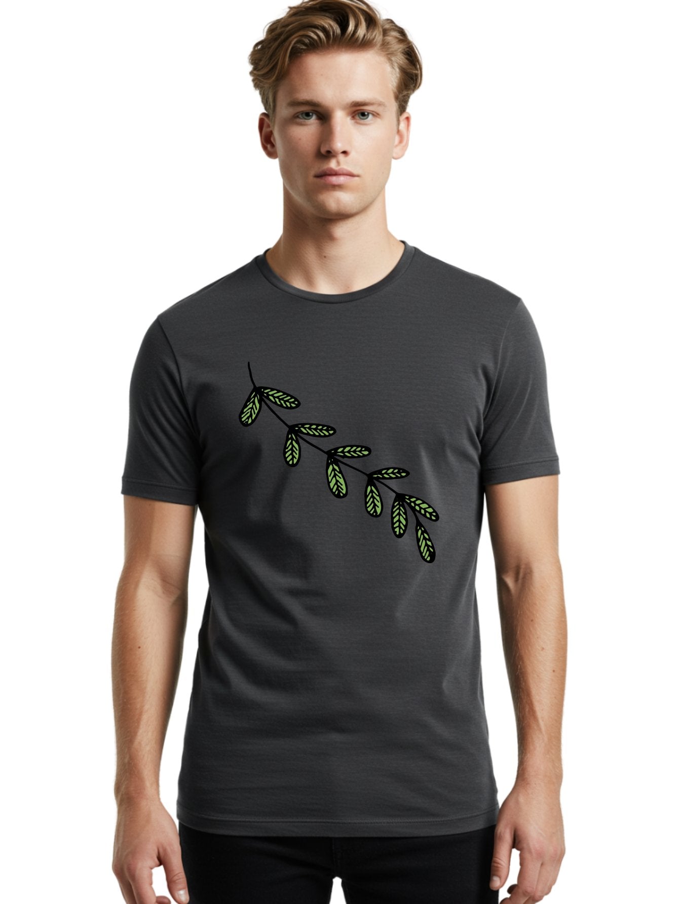 Simple-Leaves Men'S Graphic Tee, 100% Cotton, Comfortable Casual Summer Wear, Machine Washable, Simple Leaf Illustration, Minimalist Leaf Design, Black Leaves, Leaf Pattern, Botanical Art, Leaf Texture, Nature-Inspired Graphics Aab104 30