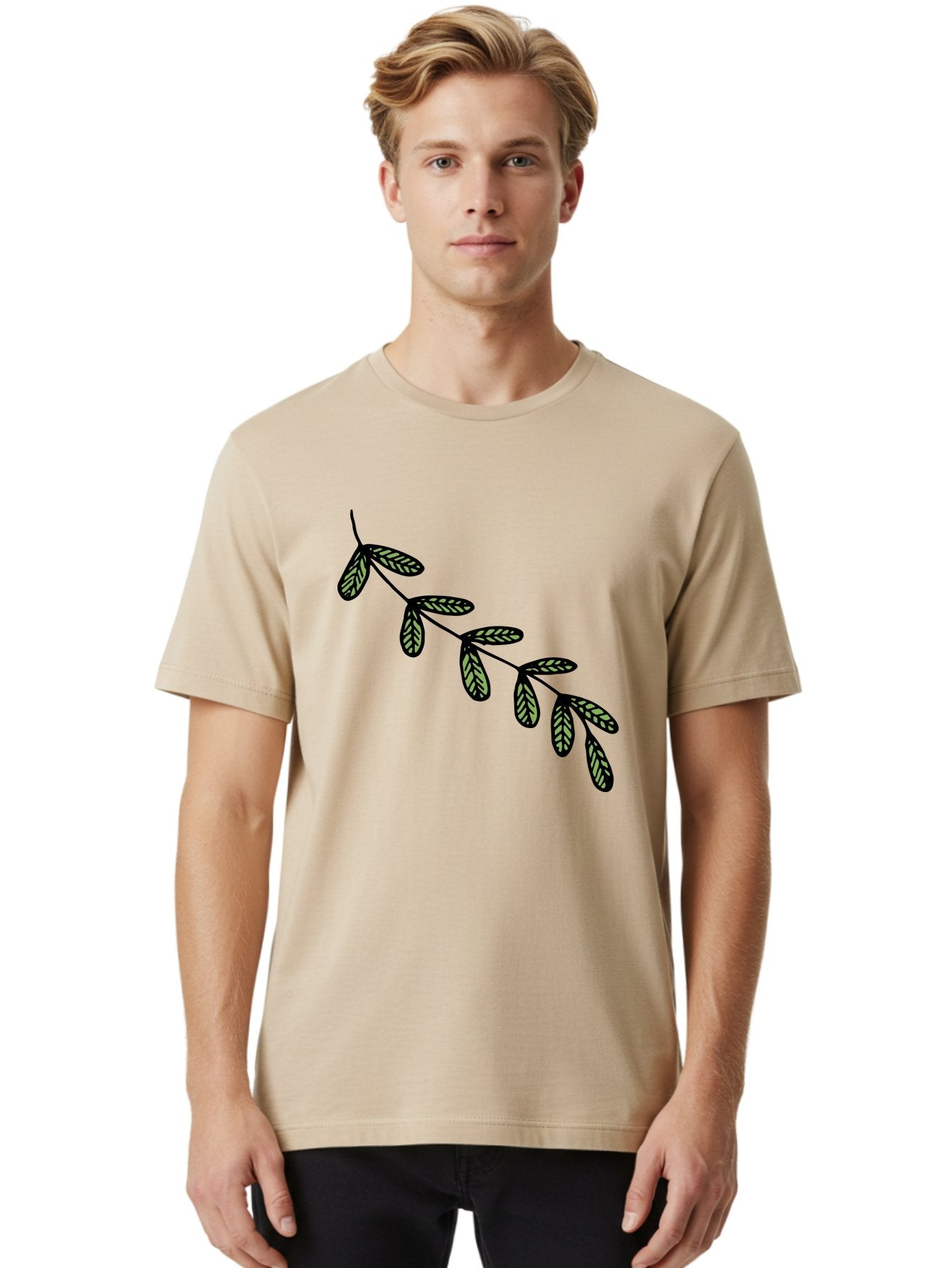 Simple-Leaves Men'S Graphic Tee, 100% Cotton, Comfortable Casual Summer Wear, Machine Washable, Simple Leaf Illustration, Minimalist Leaf Design, Black Leaves, Leaf Pattern, Botanical Art, Leaf Texture, Nature-Inspired Graphics Aab104 21
