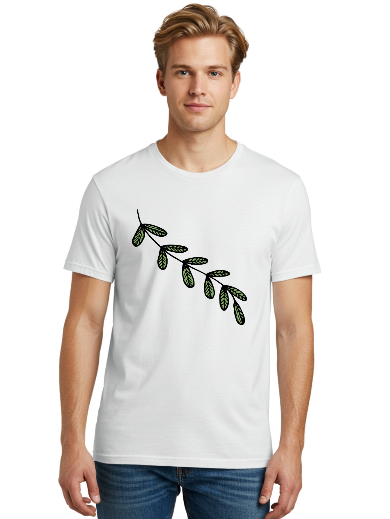 Simple-Leaves Men'S Graphic Tee, 100% Cotton, Comfortable Casual Summer Wear, Machine Washable, Simple Leaf Illustration, Minimalist Leaf Design, Black Leaves, Leaf Pattern, Botanical Art, Leaf Texture, Nature-Inspired Graphics Aab104 19
