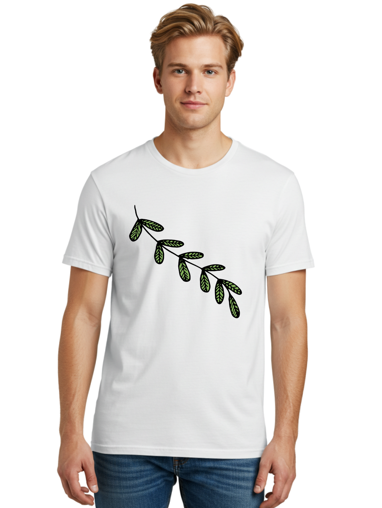 Simple-Leaves Men'S Graphic Tee, 100% Cotton, Comfortable Casual Summer Wear, Machine Washable, Simple Leaf Illustration, Minimalist Leaf Design, Black Leaves, Leaf Pattern, Botanical Art, Leaf Texture, Nature-Inspired Graphics Aab104 30