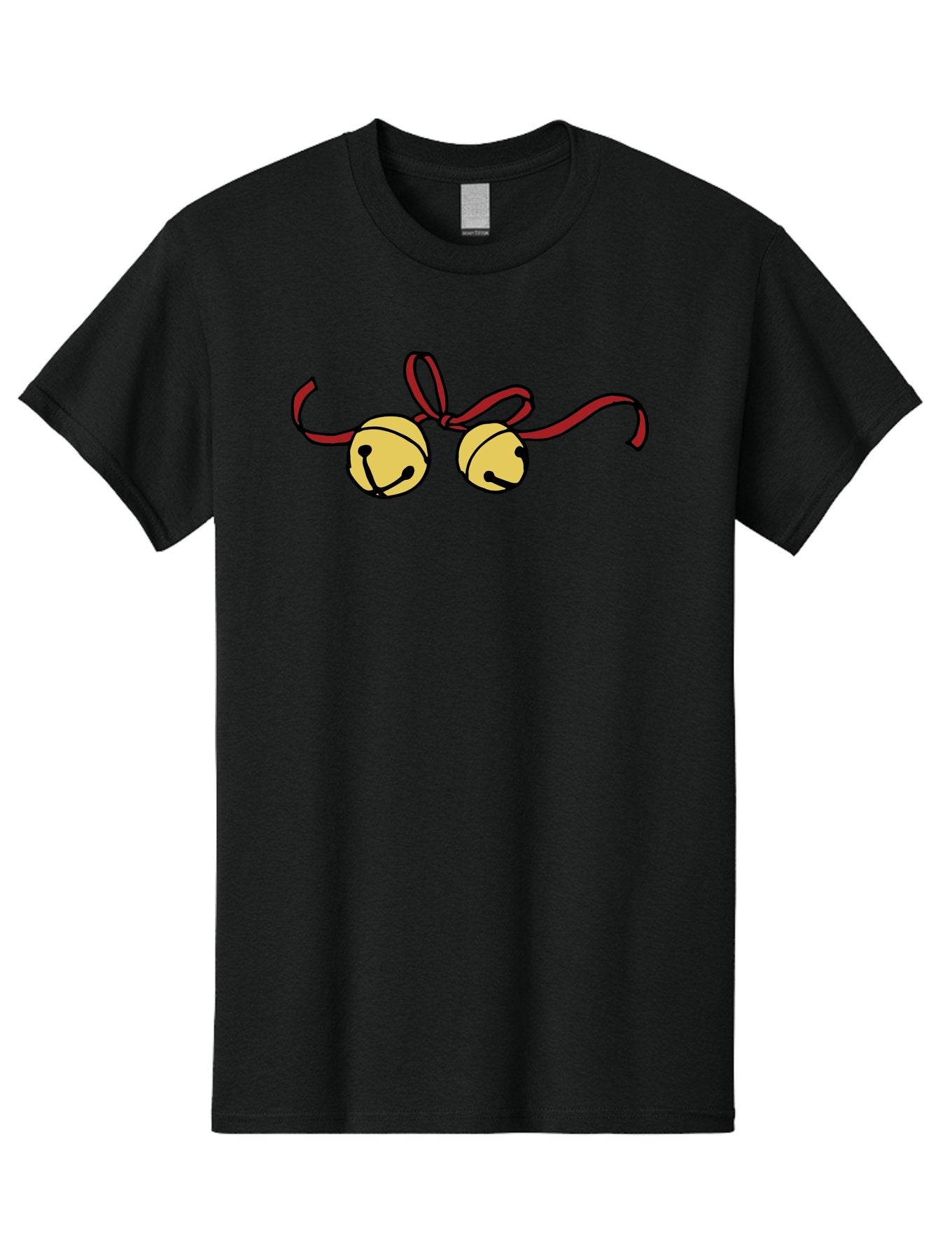 Sleigh-Bells Men'S Graphic Tee, 100% Cotton, Comfortable Casual Summer Wear, Machine Washable, Sleigh Bells, Jingle Bells, Red Ribbon, Festive Decor, Christmas Decorations, Holiday Cheer, Winter Wonderland, Cartoon Illustration, Yellow Bells Aab107 13