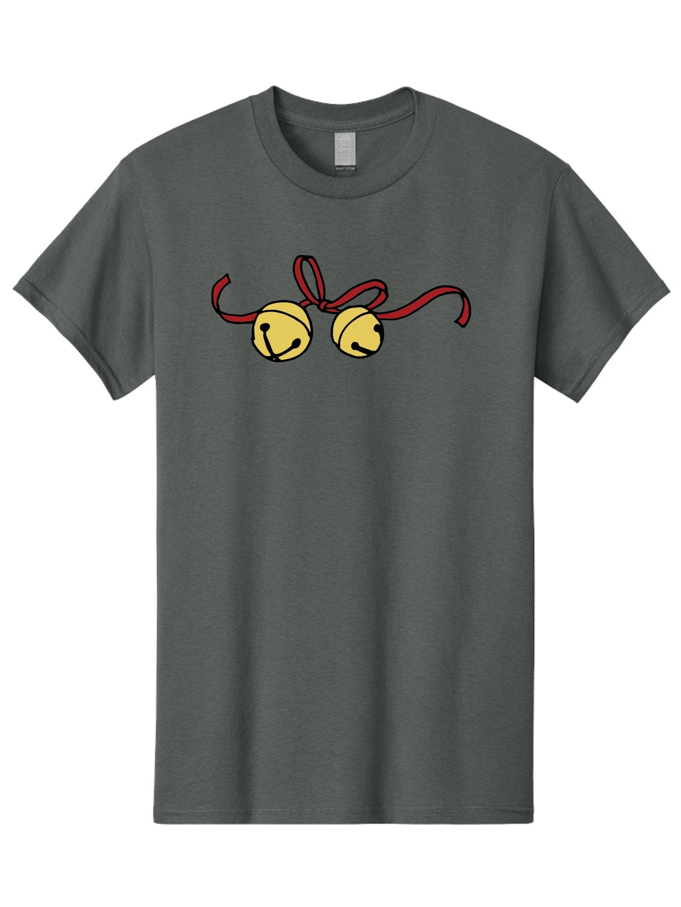 Sleigh-Bells Men'S Graphic Tee, 100% Cotton, Comfortable Casual Summer Wear, Machine Washable, Sleigh Bells, Jingle Bells, Red Ribbon, Festive Decor, Christmas Decorations, Holiday Cheer, Winter Wonderland, Cartoon Illustration, Yellow Bells Aab107 4