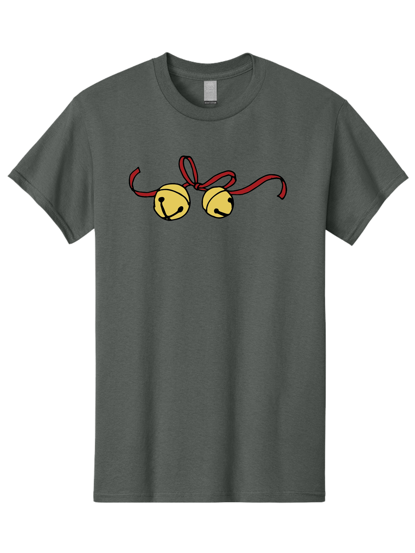 Sleigh-Bells Men'S Graphic Tee, 100% Cotton, Comfortable Casual Summer Wear, Machine Washable, Sleigh Bells, Jingle Bells, Red Ribbon, Festive Decor, Christmas Decorations, Holiday Cheer, Winter Wonderland, Cartoon Illustration, Yellow Bells Aab107 23