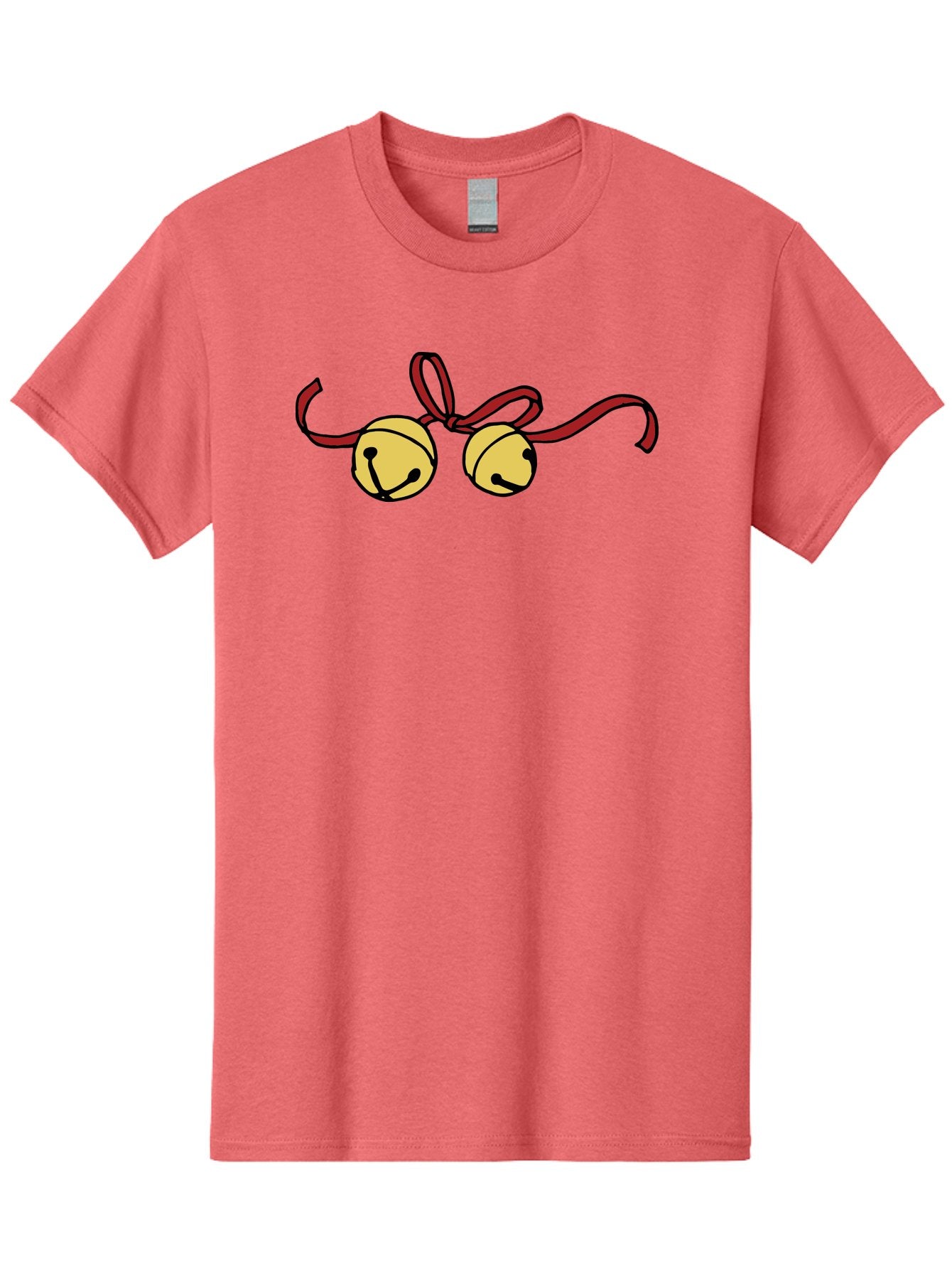 Sleigh-Bells Men'S Graphic Tee, 100% Cotton, Comfortable Casual Summer Wear, Machine Washable, Sleigh Bells, Jingle Bells, Red Ribbon, Festive Decor, Christmas Decorations, Holiday Cheer, Winter Wonderland, Cartoon Illustration, Yellow Bells Aab107