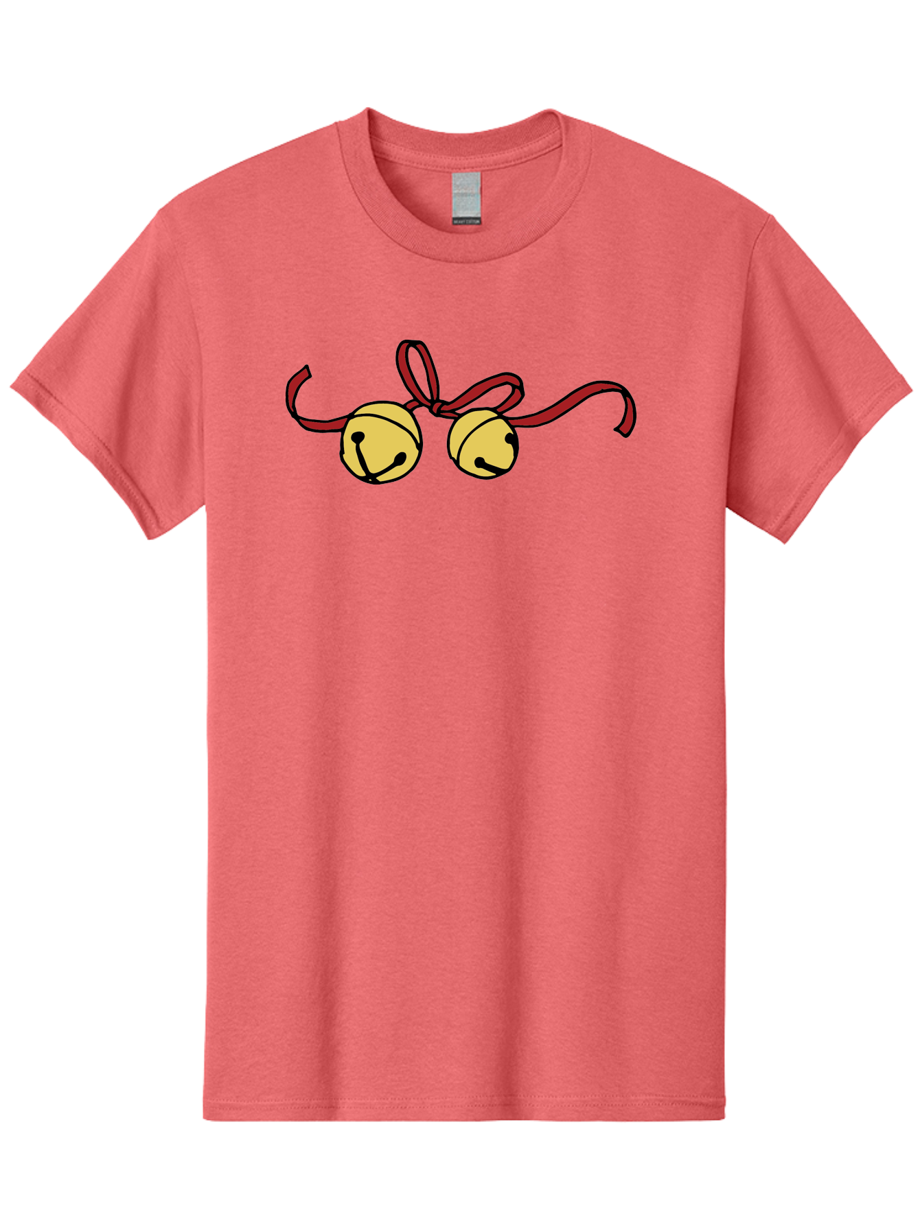 Sleigh-Bells Men'S Graphic Tee, 100% Cotton, Comfortable Casual Summer Wear, Machine Washable, Sleigh Bells, Jingle Bells, Red Ribbon, Festive Decor, Christmas Decorations, Holiday Cheer, Winter Wonderland, Cartoon Illustration, Yellow Bells Aab107 19