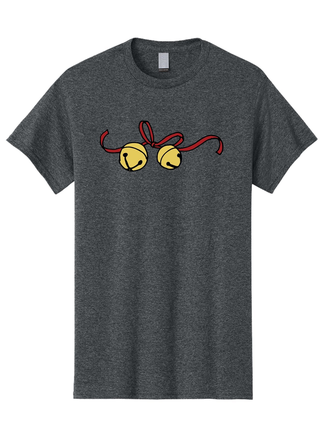 Sleigh-Bells Men'S Graphic Tee, 100% Cotton, Comfortable Casual Summer Wear, Machine Washable, Sleigh Bells, Jingle Bells, Red Ribbon, Festive Decor, Christmas Decorations, Holiday Cheer, Winter Wonderland, Cartoon Illustration, Yellow Bells Aab107 12