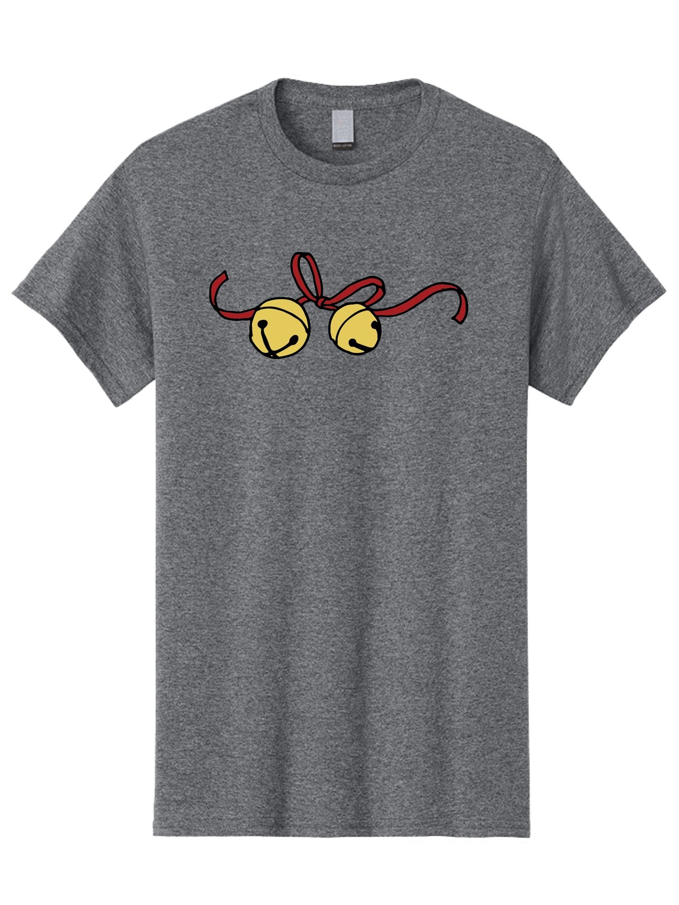 Sleigh-Bells Men'S Graphic Tee, 100% Cotton, Comfortable Casual Summer Wear, Machine Washable, Sleigh Bells, Jingle Bells, Red Ribbon, Festive Decor, Christmas Decorations, Holiday Cheer, Winter Wonderland, Cartoon Illustration, Yellow Bells Aab107 11
