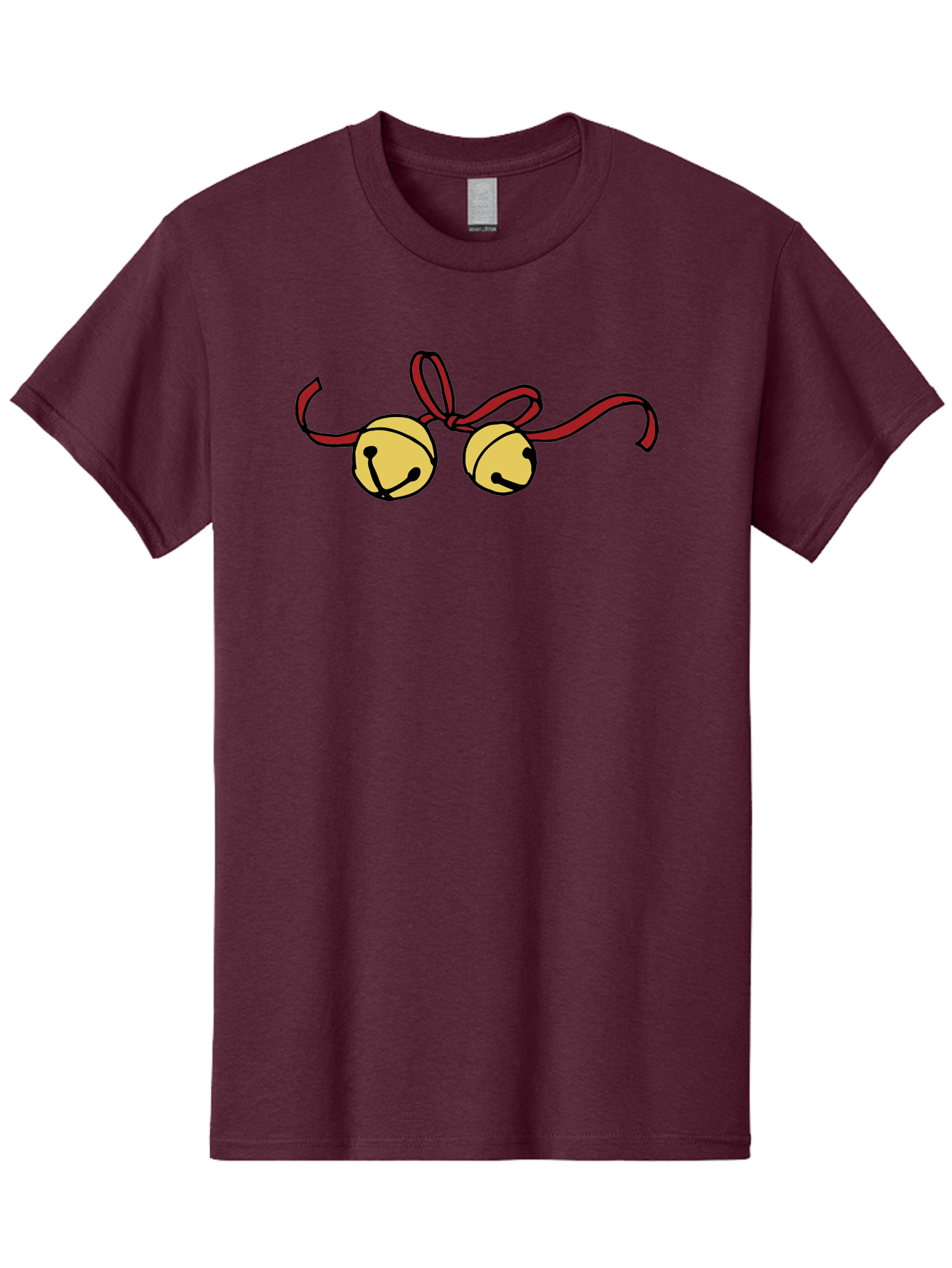 Sleigh-Bells Men'S Graphic Tee, 100% Cotton, Comfortable Casual Summer Wear, Machine Washable, Sleigh Bells, Jingle Bells, Red Ribbon, Festive Decor, Christmas Decorations, Holiday Cheer, Winter Wonderland, Cartoon Illustration, Yellow Bells Aab107 25