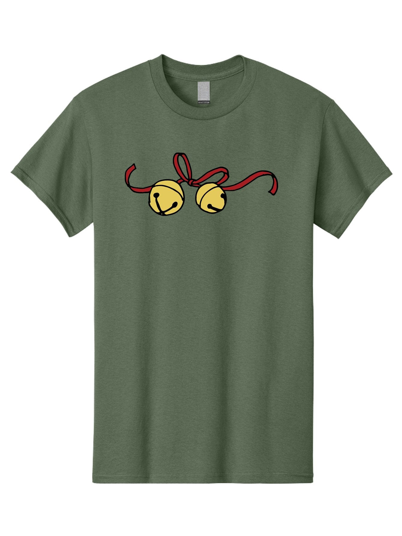 Sleigh-Bells Men'S Graphic Tee, 100% Cotton, Comfortable Casual Summer Wear, Machine Washable, Sleigh Bells, Jingle Bells, Red Ribbon, Festive Decor, Christmas Decorations, Holiday Cheer, Winter Wonderland, Cartoon Illustration, Yellow Bells Aab107 6