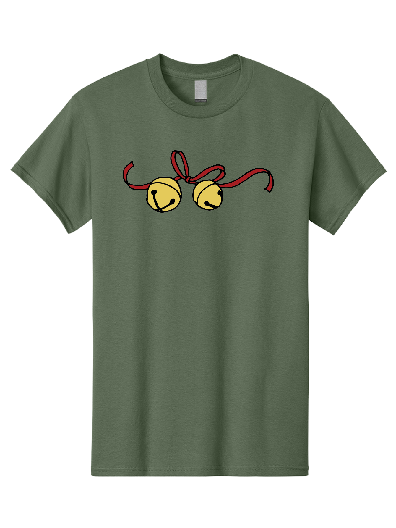 Sleigh-Bells Men'S Graphic Tee, 100% Cotton, Comfortable Casual Summer Wear, Machine Washable, Sleigh Bells, Jingle Bells, Red Ribbon, Festive Decor, Christmas Decorations, Holiday Cheer, Winter Wonderland, Cartoon Illustration, Yellow Bells Aab107 13