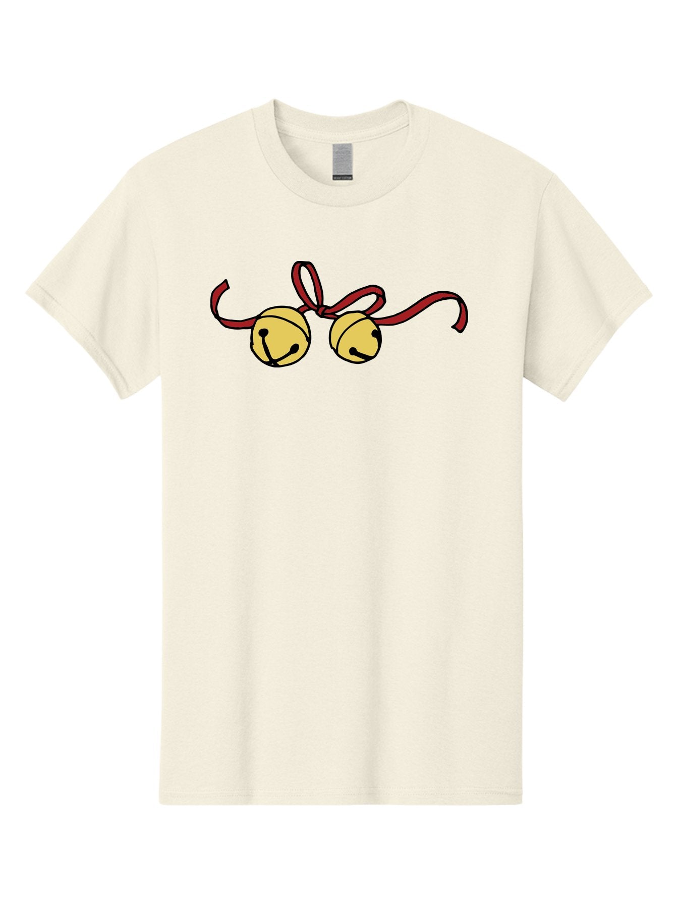 Sleigh-Bells Men'S Graphic Tee, 100% Cotton, Comfortable Casual Summer Wear, Machine Washable, Sleigh Bells, Jingle Bells, Red Ribbon, Festive Decor, Christmas Decorations, Holiday Cheer, Winter Wonderland, Cartoon Illustration, Yellow Bells Aab107 14