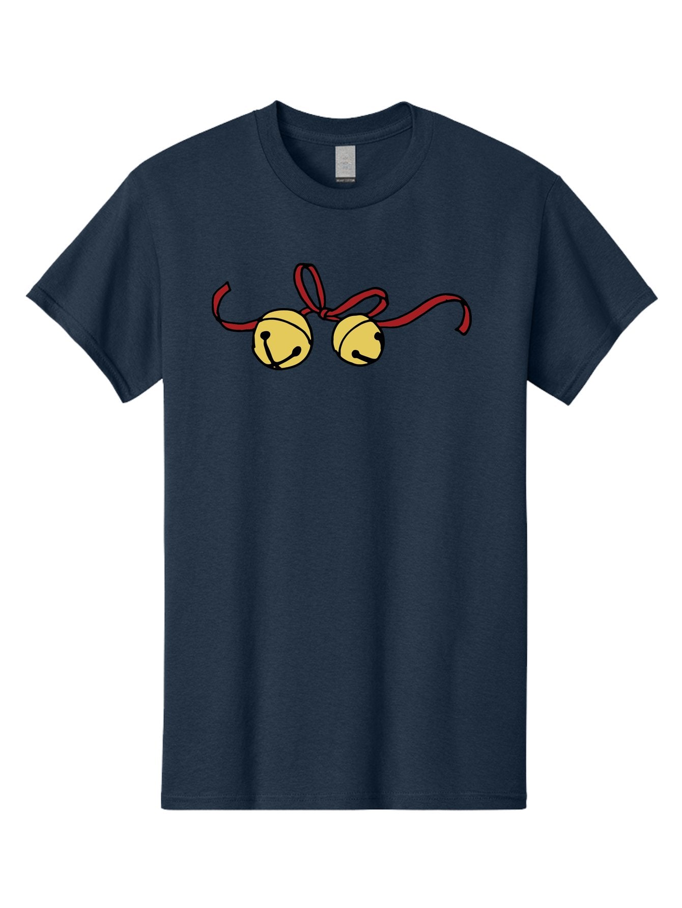 Sleigh-Bells Men'S Graphic Tee, 100% Cotton, Comfortable Casual Summer Wear, Machine Washable, Sleigh Bells, Jingle Bells, Red Ribbon, Festive Decor, Christmas Decorations, Holiday Cheer, Winter Wonderland, Cartoon Illustration, Yellow Bells Aab107 3