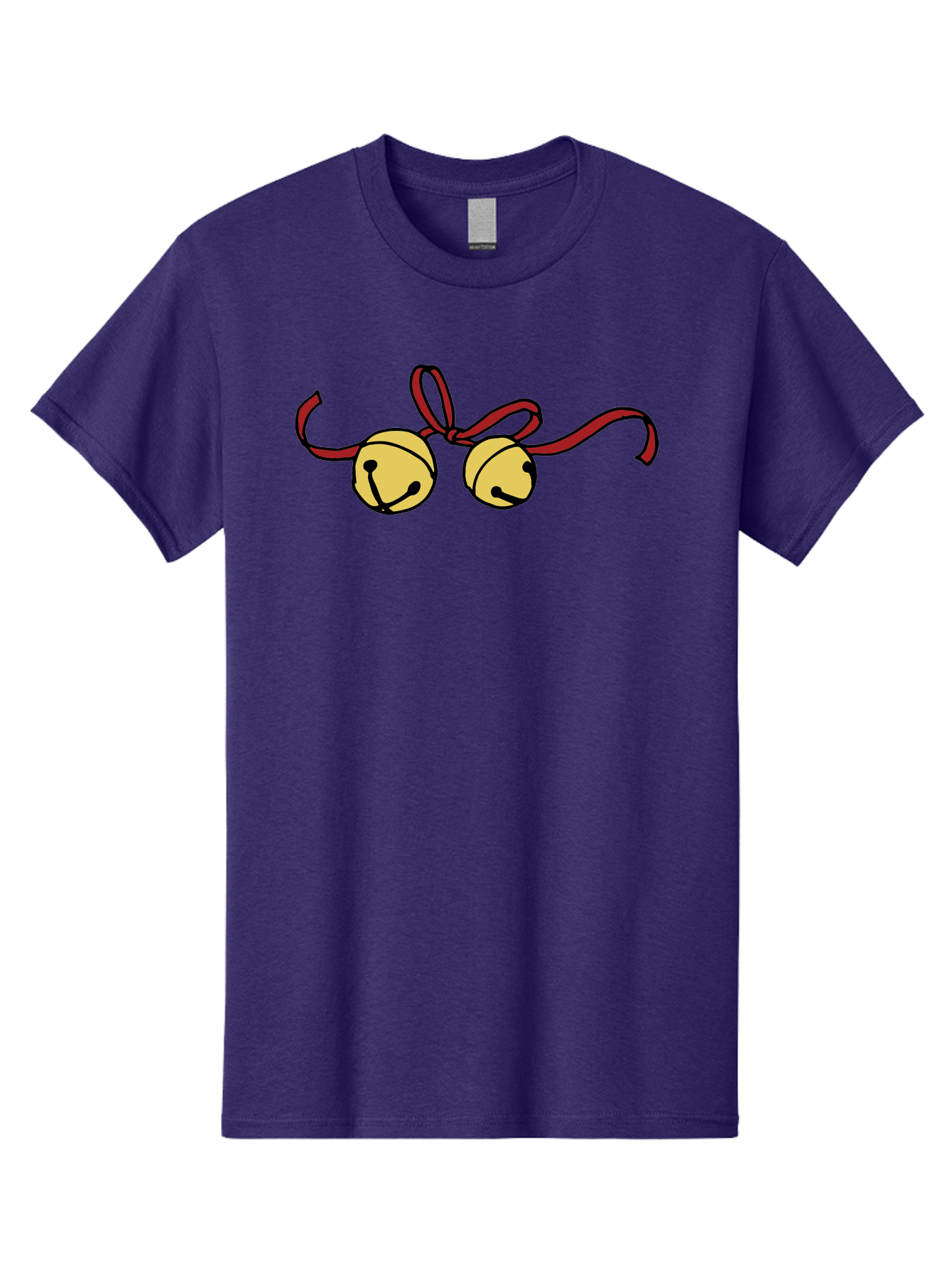 Sleigh-Bells Men'S Graphic Tee, 100% Cotton, Comfortable Casual Summer Wear, Machine Washable, Sleigh Bells, Jingle Bells, Red Ribbon, Festive Decor, Christmas Decorations, Holiday Cheer, Winter Wonderland, Cartoon Illustration, Yellow Bells Aab107