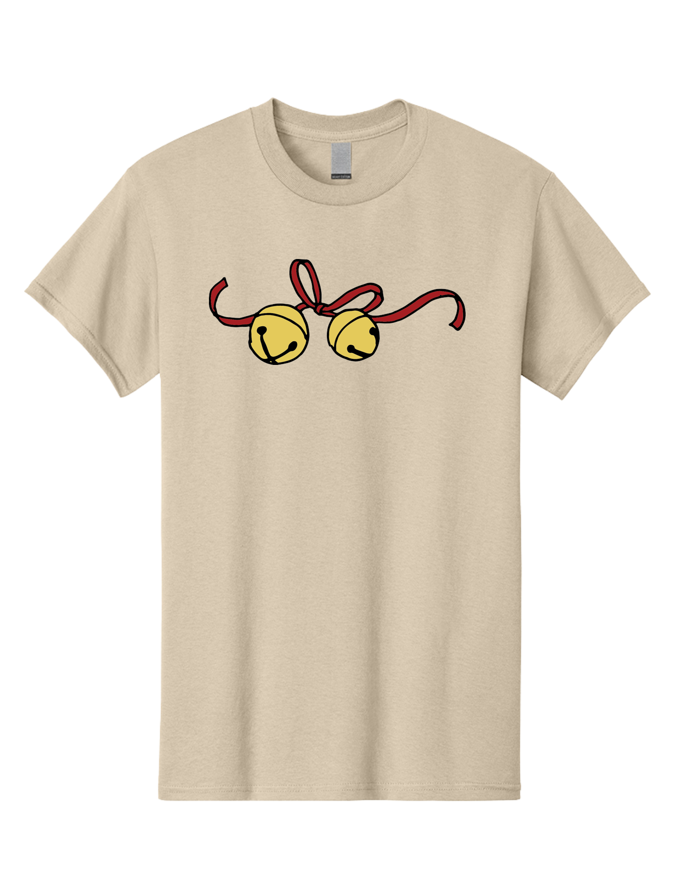 Sleigh-Bells Men'S Graphic Tee, 100% Cotton, Comfortable Casual Summer Wear, Machine Washable, Sleigh Bells, Jingle Bells, Red Ribbon, Festive Decor, Christmas Decorations, Holiday Cheer, Winter Wonderland, Cartoon Illustration, Yellow Bells Aab107 21