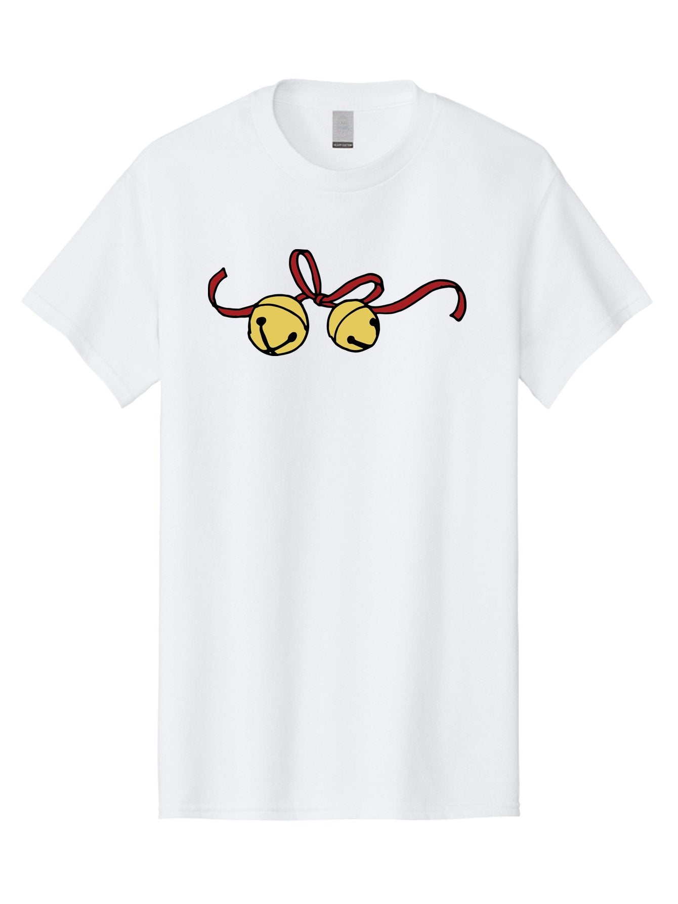 Sleigh-Bells Men'S Graphic Tee, 100% Cotton, Comfortable Casual Summer Wear, Machine Washable, Sleigh Bells, Jingle Bells, Red Ribbon, Festive Decor, Christmas Decorations, Holiday Cheer, Winter Wonderland, Cartoon Illustration, Yellow Bells Aab107 9