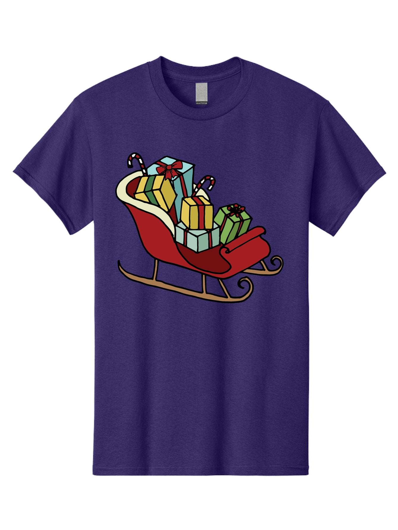 Sleigh-With-Gifts Men'S Graphic Tee, 100% Cotton, Comfortable Casual Summer Wear, Machine Washable, Christmas Gifts, Wrapped Presents, Red Sleigh, Holiday Decorations, Candy Canes, Festive Atmosphere, Winter Season, Joyful Spirit, Gift Giving, Aab108 7