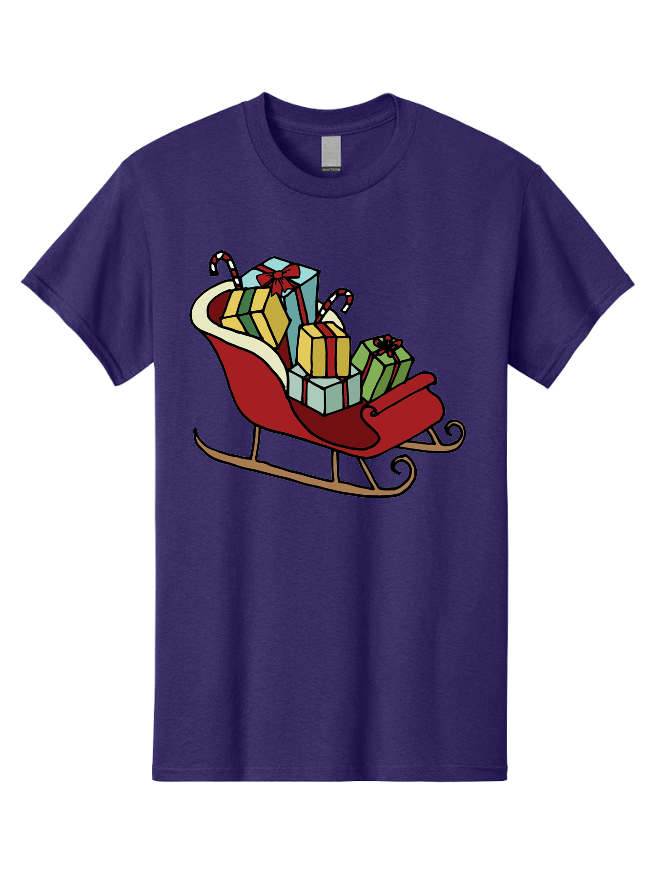 Sleigh-With-Gifts Men'S Graphic Tee, 100% Cotton, Comfortable Casual Summer Wear, Machine Washable, Christmas Gifts, Wrapped Presents, Red Sleigh, Holiday Decorations, Candy Canes, Festive Atmosphere, Winter Season, Joyful Spirit, Gift Giving, Aab108 25