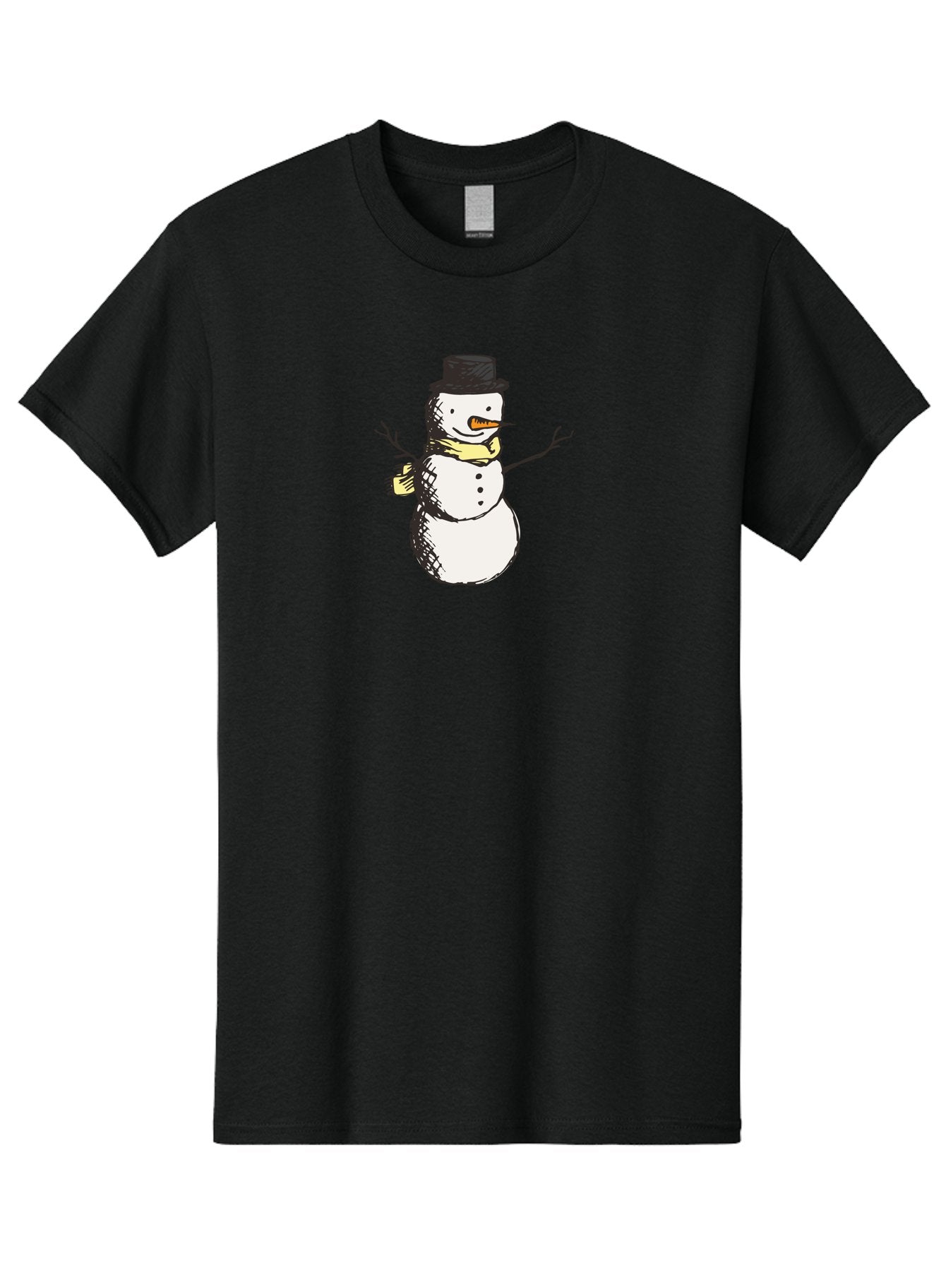 Smiling-Snowman Men'S Graphic Tee, 100% Cotton, Comfortable Casual Summer Wear, Machine Washable, Cartoon Snowman, Winter Character, Top Hat, Yellow Scarf, Carrot Nose, Stick Arms, Winter Fun, Festive Figure, Holiday Cheer, Aab110 4