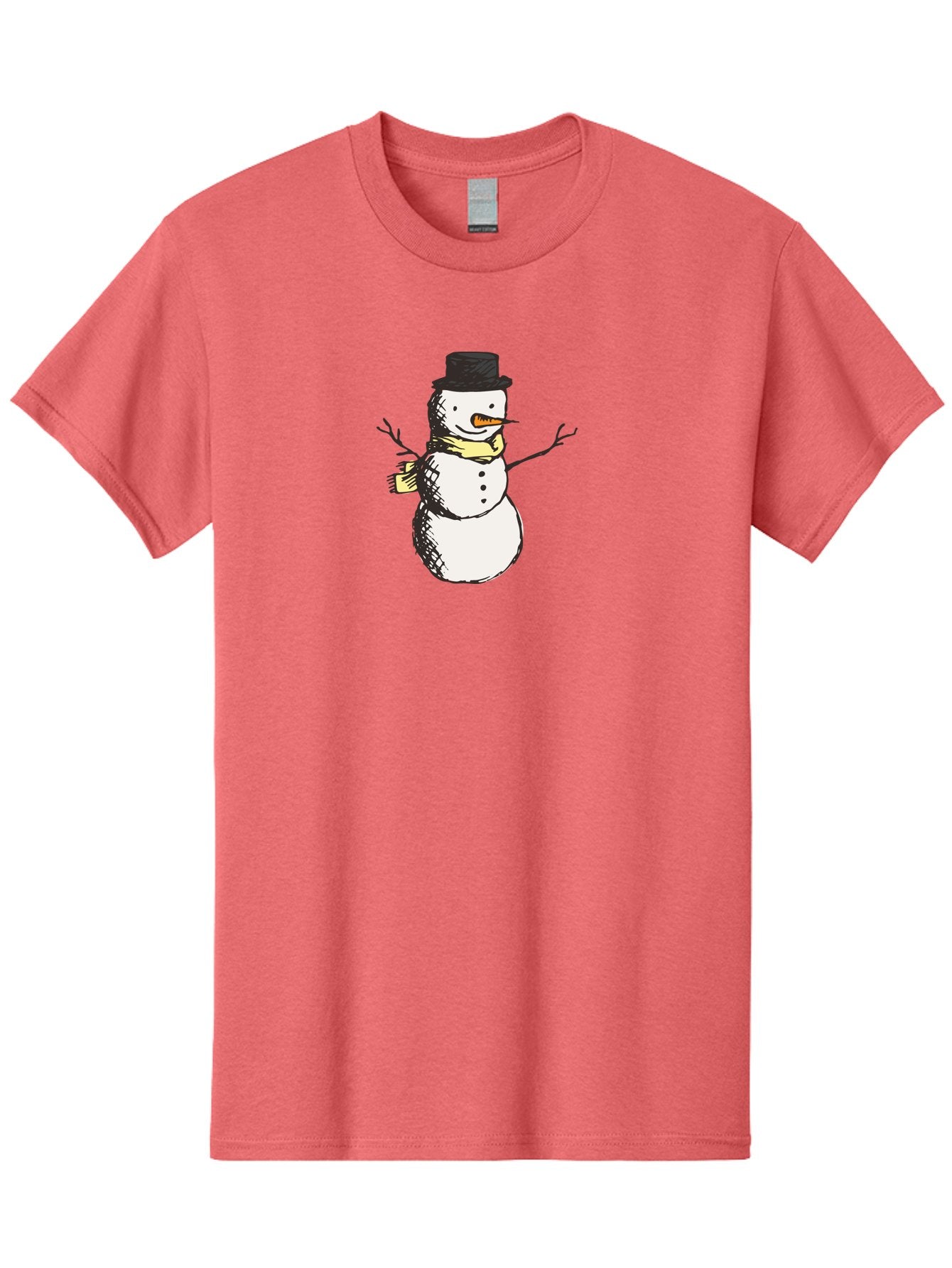 Smiling-Snowman Men'S Graphic Tee, 100% Cotton, Comfortable Casual Summer Wear, Machine Washable, Cartoon Snowman, Winter Character, Top Hat, Yellow Scarf, Carrot Nose, Stick Arms, Winter Fun, Festive Figure, Holiday Cheer, Aab110 12