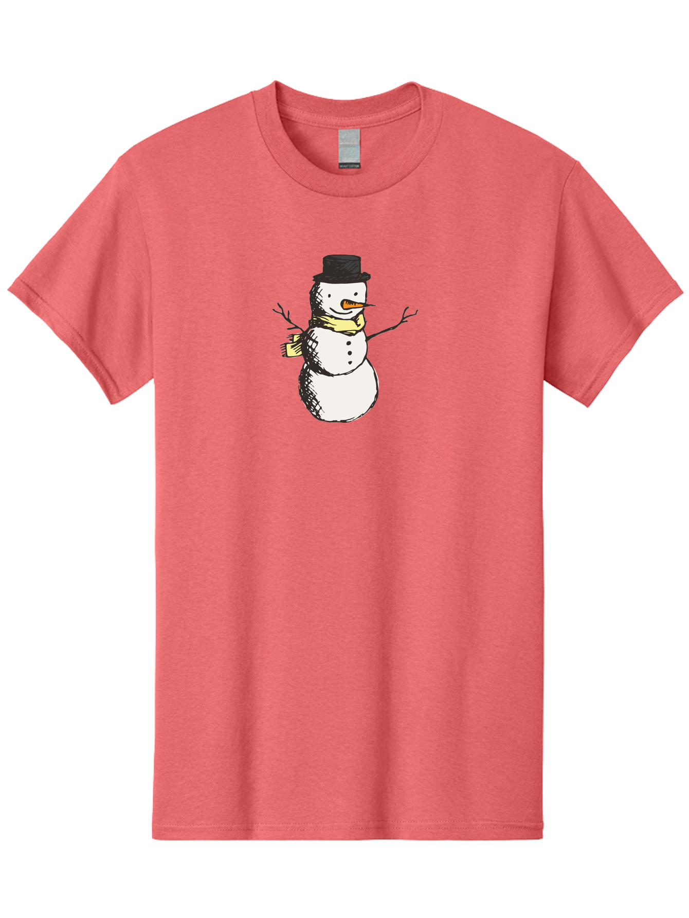 Smiling-Snowman Men'S Graphic Tee, 100% Cotton, Comfortable Casual Summer Wear, Machine Washable, Cartoon Snowman, Winter Character, Top Hat, Yellow Scarf, Carrot Nose, Stick Arms, Winter Fun, Festive Figure, Holiday Cheer, Aab110 5