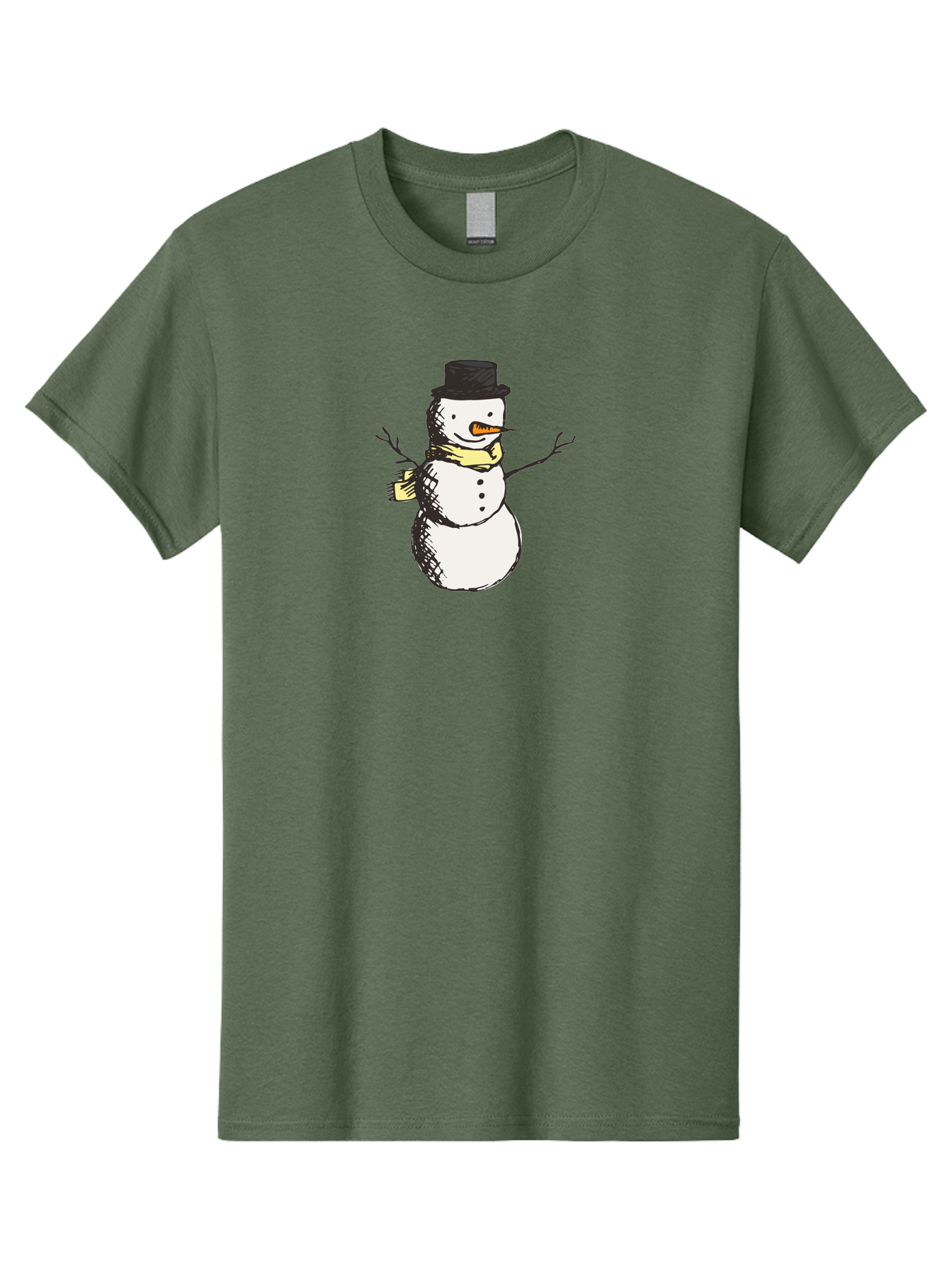 Smiling-Snowman Men'S Graphic Tee, 100% Cotton, Comfortable Casual Summer Wear, Machine Washable, Cartoon Snowman, Winter Character, Top Hat, Yellow Scarf, Carrot Nose, Stick Arms, Winter Fun, Festive Figure, Holiday Cheer, Aab110 15