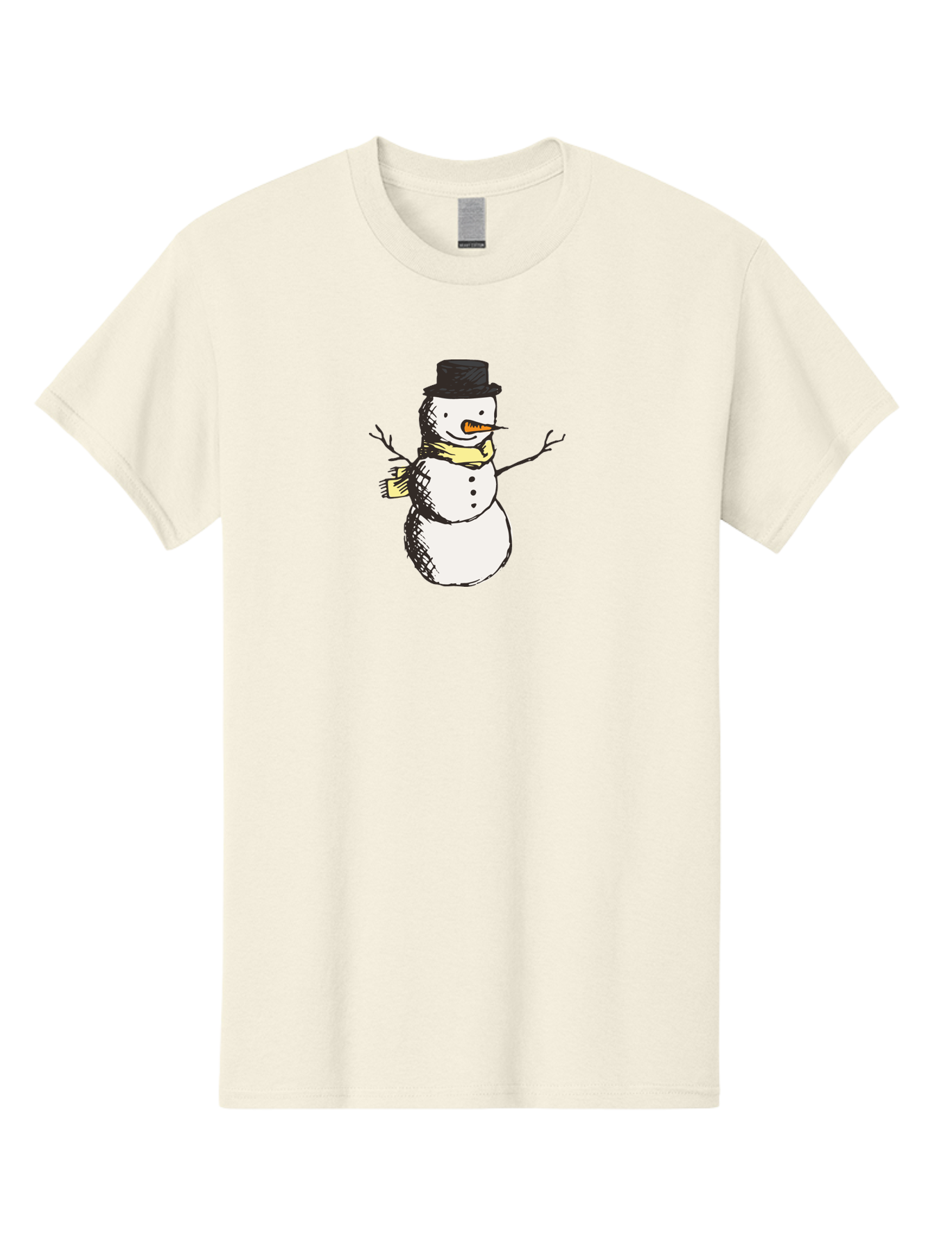 Smiling-Snowman Men'S Graphic Tee, 100% Cotton, Comfortable Casual Summer Wear, Machine Washable, Cartoon Snowman, Winter Character, Top Hat, Yellow Scarf, Carrot Nose, Stick Arms, Winter Fun, Festive Figure, Holiday Cheer, Aab110 17