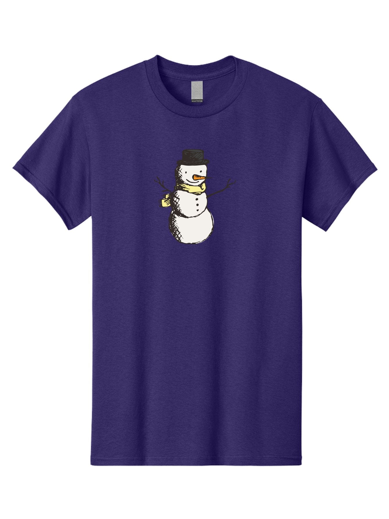 Smiling-Snowman Men'S Graphic Tee, 100% Cotton, Comfortable Casual Summer Wear, Machine Washable, Cartoon Snowman, Winter Character, Top Hat, Yellow Scarf, Carrot Nose, Stick Arms, Winter Fun, Festive Figure, Holiday Cheer, Aab110 15