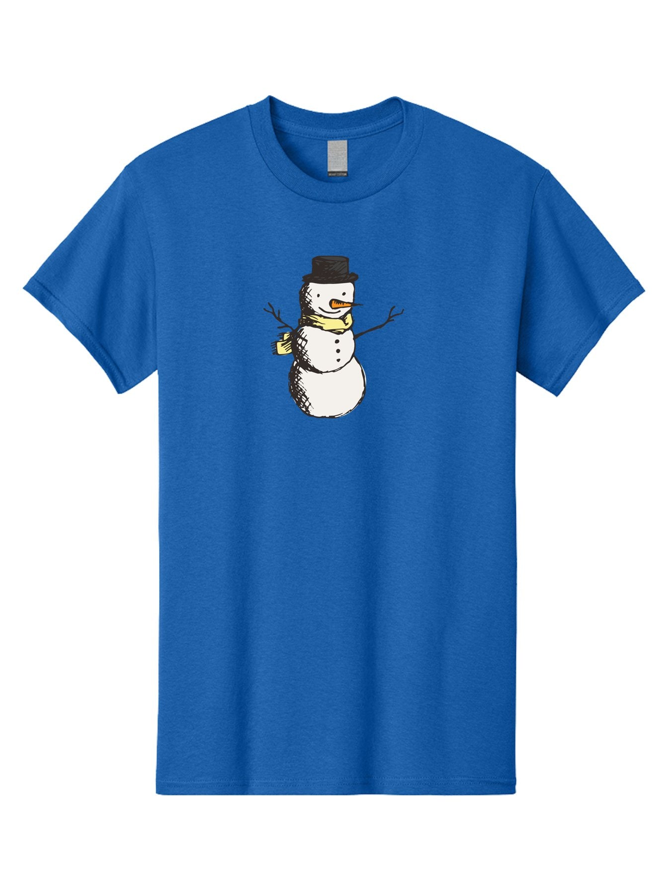 Smiling-Snowman Men'S Graphic Tee, 100% Cotton, Comfortable Casual Summer Wear, Machine Washable, Cartoon Snowman, Winter Character, Top Hat, Yellow Scarf, Carrot Nose, Stick Arms, Winter Fun, Festive Figure, Holiday Cheer, Aab110 13