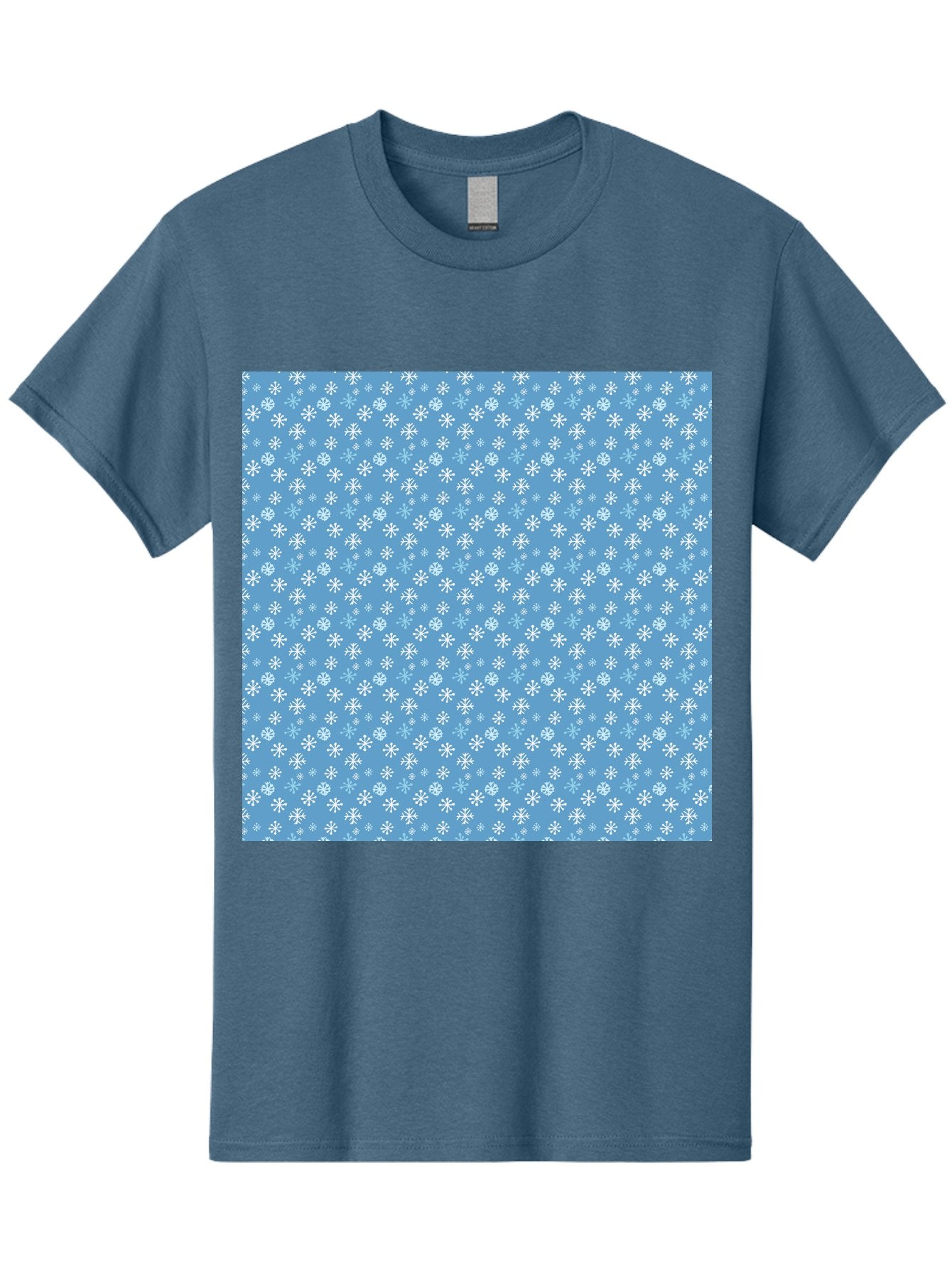 Snowflake-Pattern Men'S Graphic Tee, 100% Cotton, Comfortable Casual Summer Wear, Machine Washable, Snowflakes Pattern, White Snowflakes, Blue Background, Winter Theme, Festive Design, Delicate Snowflakes, Intricate Patterns, Holiday Decor, Aab121 3