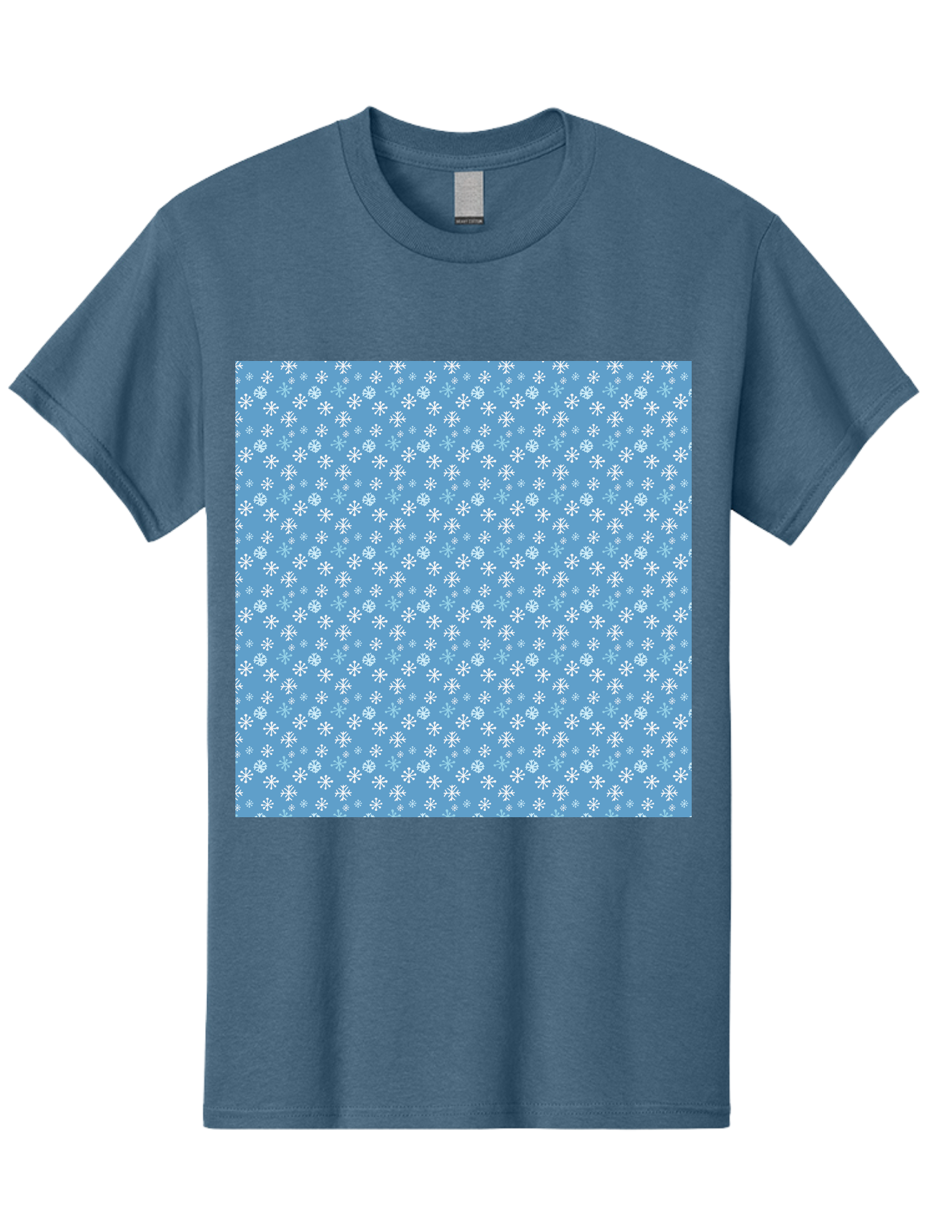 Snowflake-Pattern Men'S Graphic Tee, 100% Cotton, Comfortable Casual Summer Wear, Machine Washable, Snowflakes Pattern, White Snowflakes, Blue Background, Winter Theme, Festive Design, Delicate Snowflakes, Intricate Patterns, Holiday Decor, Aab121 17