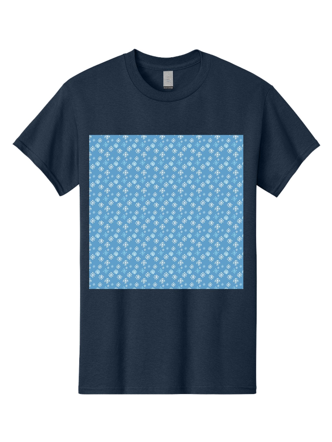 Snowflake-Pattern Men'S Graphic Tee, 100% Cotton, Comfortable Casual Summer Wear, Machine Washable, Snowflakes Pattern, White Snowflakes, Blue Background, Winter Theme, Festive Design, Delicate Snowflakes, Intricate Patterns, Holiday Decor, Aab121 9