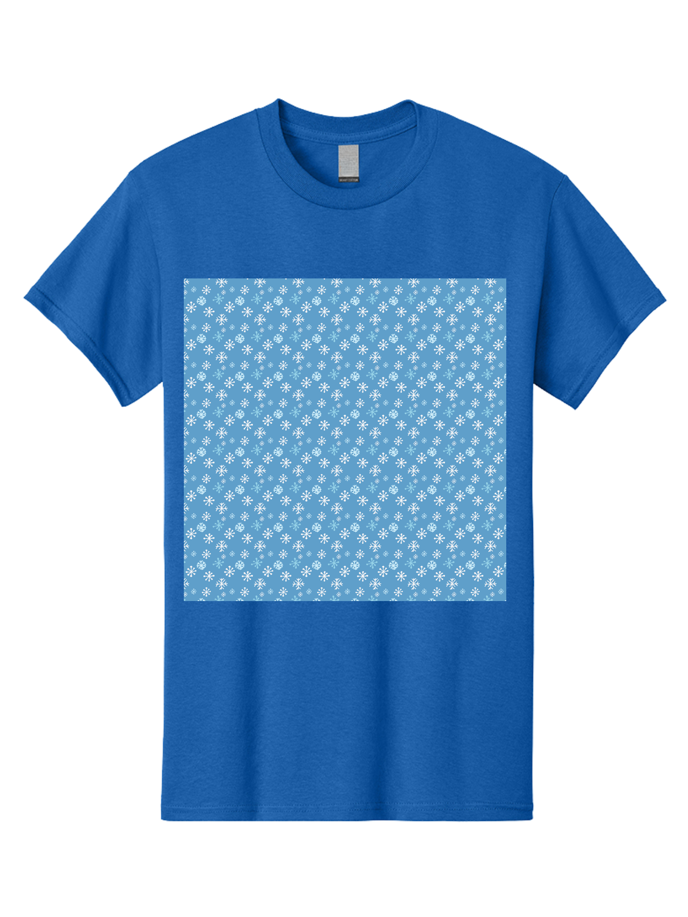 Snowflake-Pattern Men'S Graphic Tee, 100% Cotton, Comfortable Casual Summer Wear, Machine Washable, Snowflakes Pattern, White Snowflakes, Blue Background, Winter Theme, Festive Design, Delicate Snowflakes, Intricate Patterns, Holiday Decor, Aab121 11