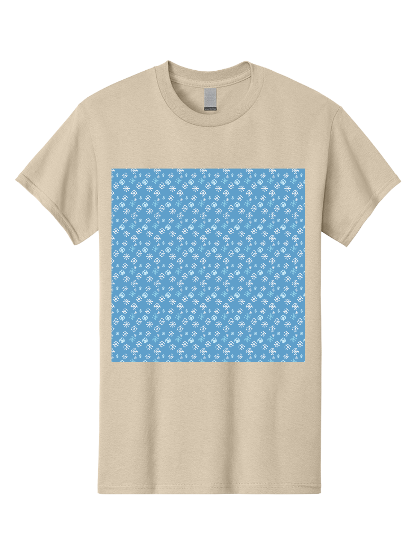 Snowflake-Pattern Men'S Graphic Tee, 100% Cotton, Comfortable Casual Summer Wear, Machine Washable, Snowflakes Pattern, White Snowflakes, Blue Background, Winter Theme, Festive Design, Delicate Snowflakes, Intricate Patterns, Holiday Decor, Aab121 19